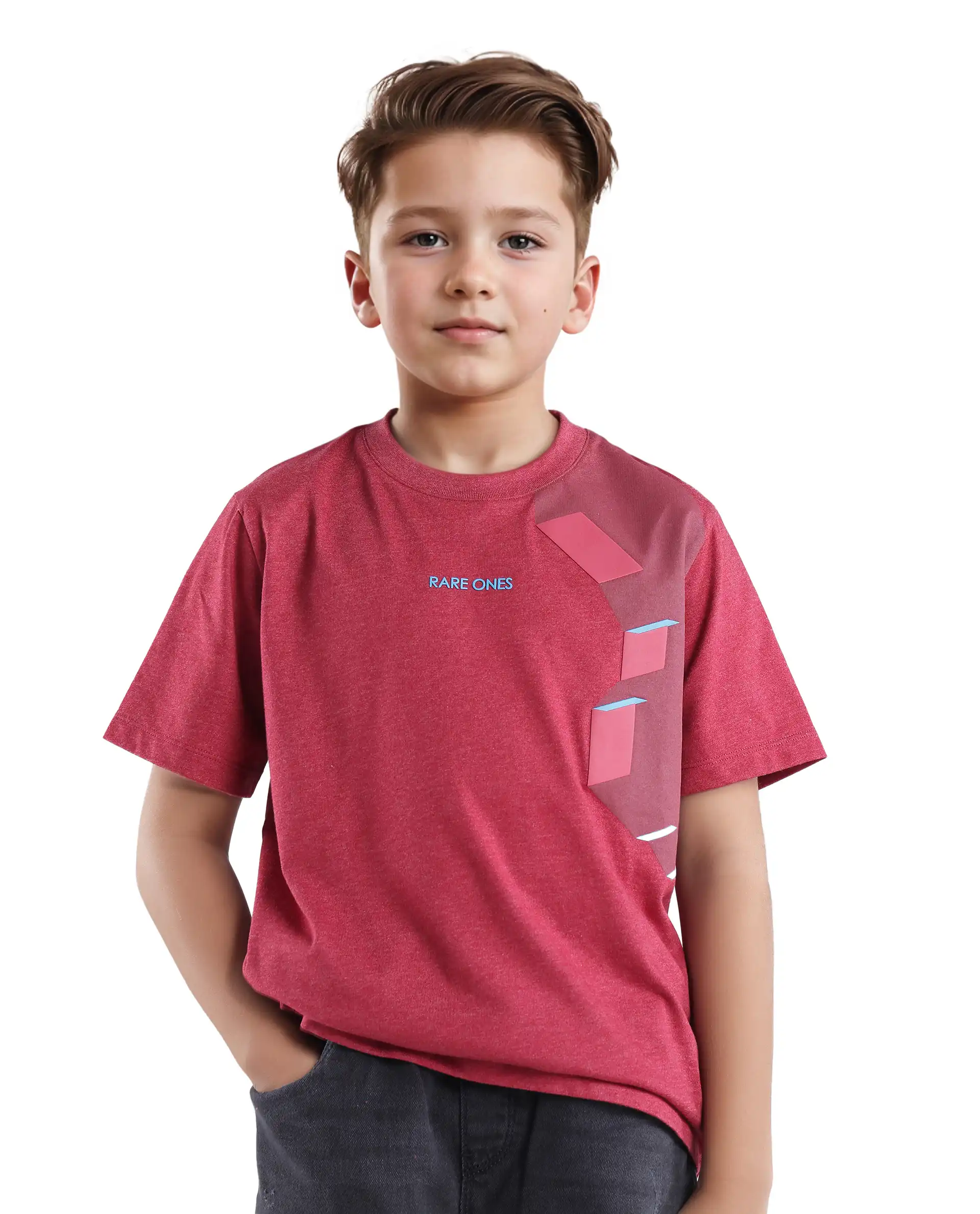 Rare Ones Kids Si Dusky Red Cotton Short Sleeve Crew Neck Raised Hd Print T-Shirt - Image 4