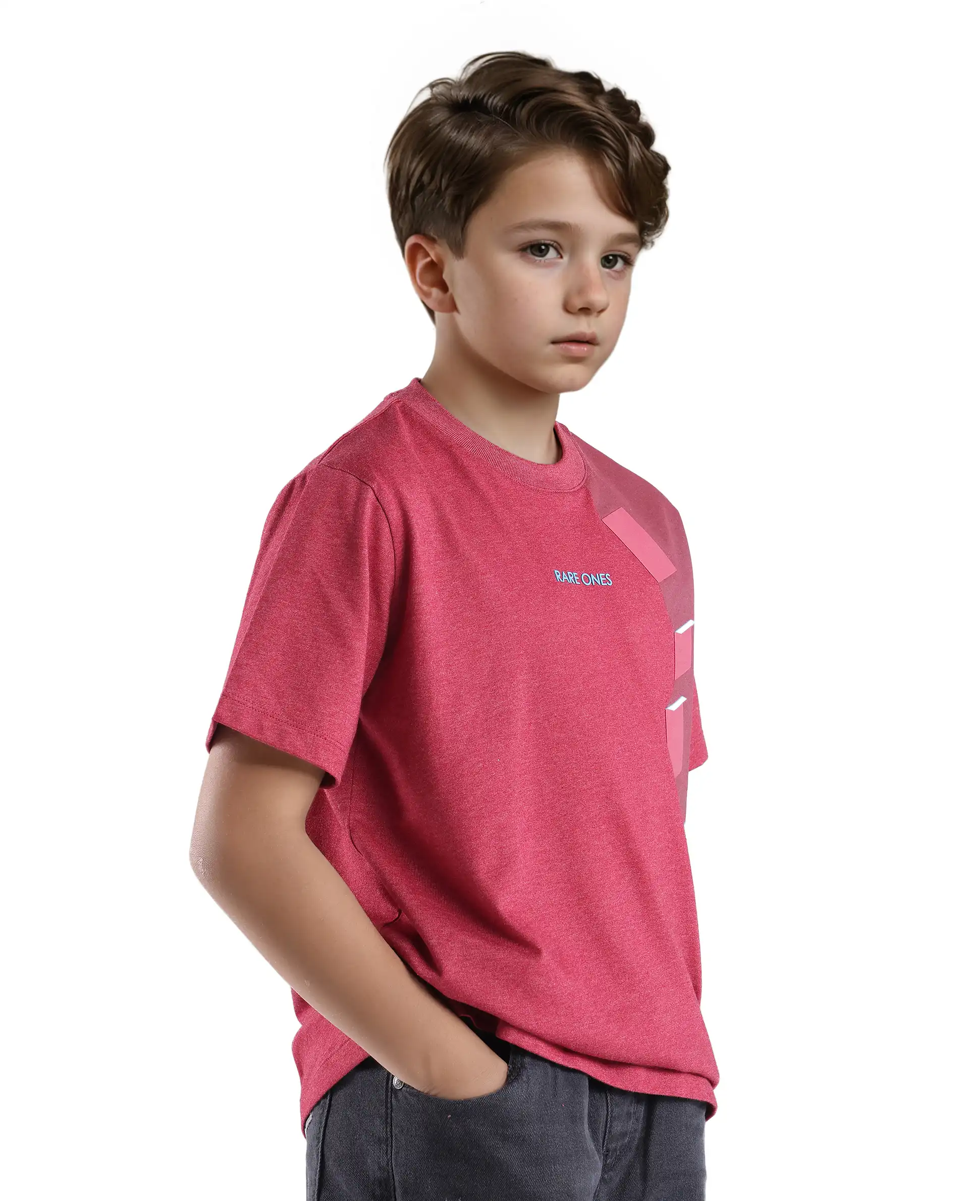 Rare Ones Kids Si Dusky Red Cotton Short Sleeve Crew Neck Raised Hd Print T-Shirt - Image 5