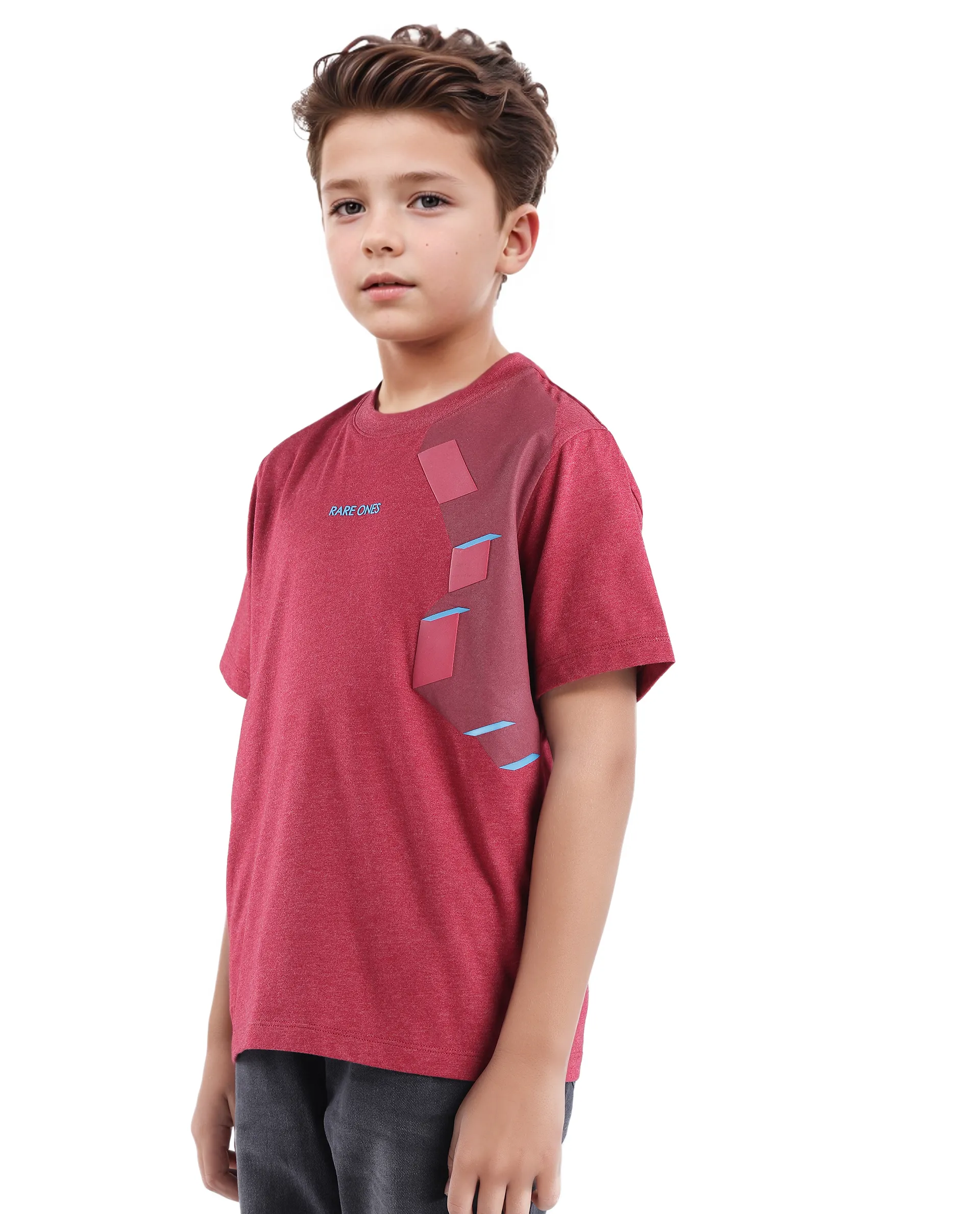 Rare Ones Kids Si Dusky Red Cotton Short Sleeve Crew Neck Raised Hd Print T-Shirt - Image 6