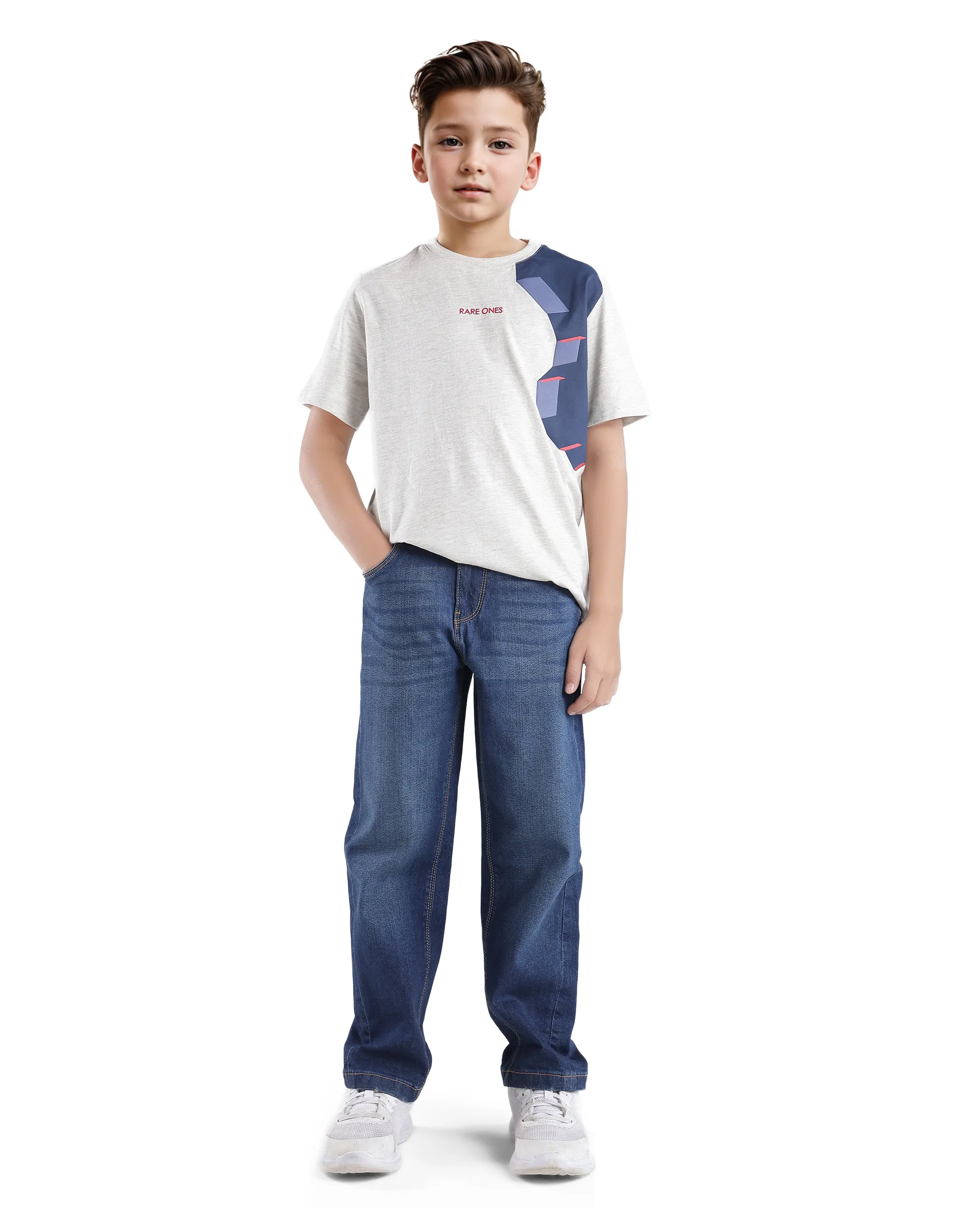 Rare Ones Kids Si Light Grey Cotton Short Sleeve Crew Neck Raised Hd Print T-Shirt - Image 2