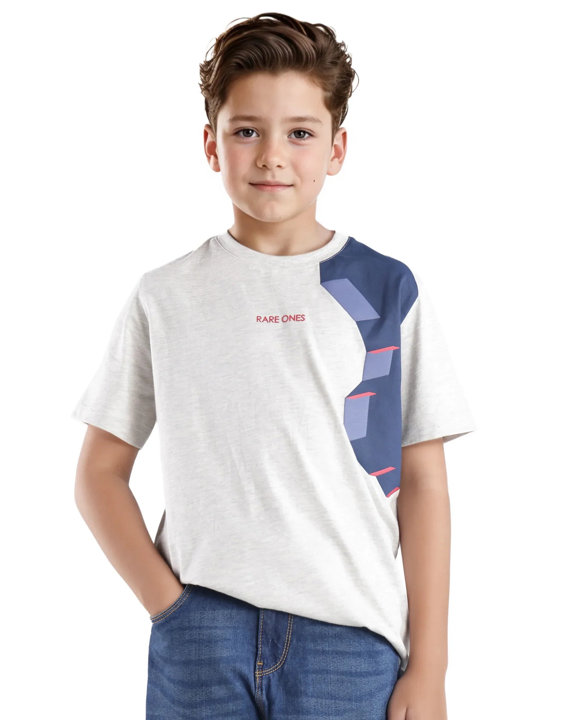 Rare Ones Kids Si Light Grey Cotton Short Sleeve Crew Neck Raised Hd Print T-Shirt - Image 3