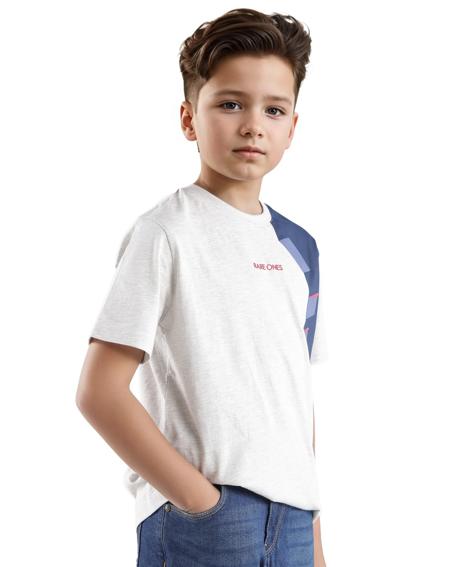 Rare Ones Kids Si Light Grey Cotton Short Sleeve Crew Neck Raised Hd Print T-Shirt - Image 4
