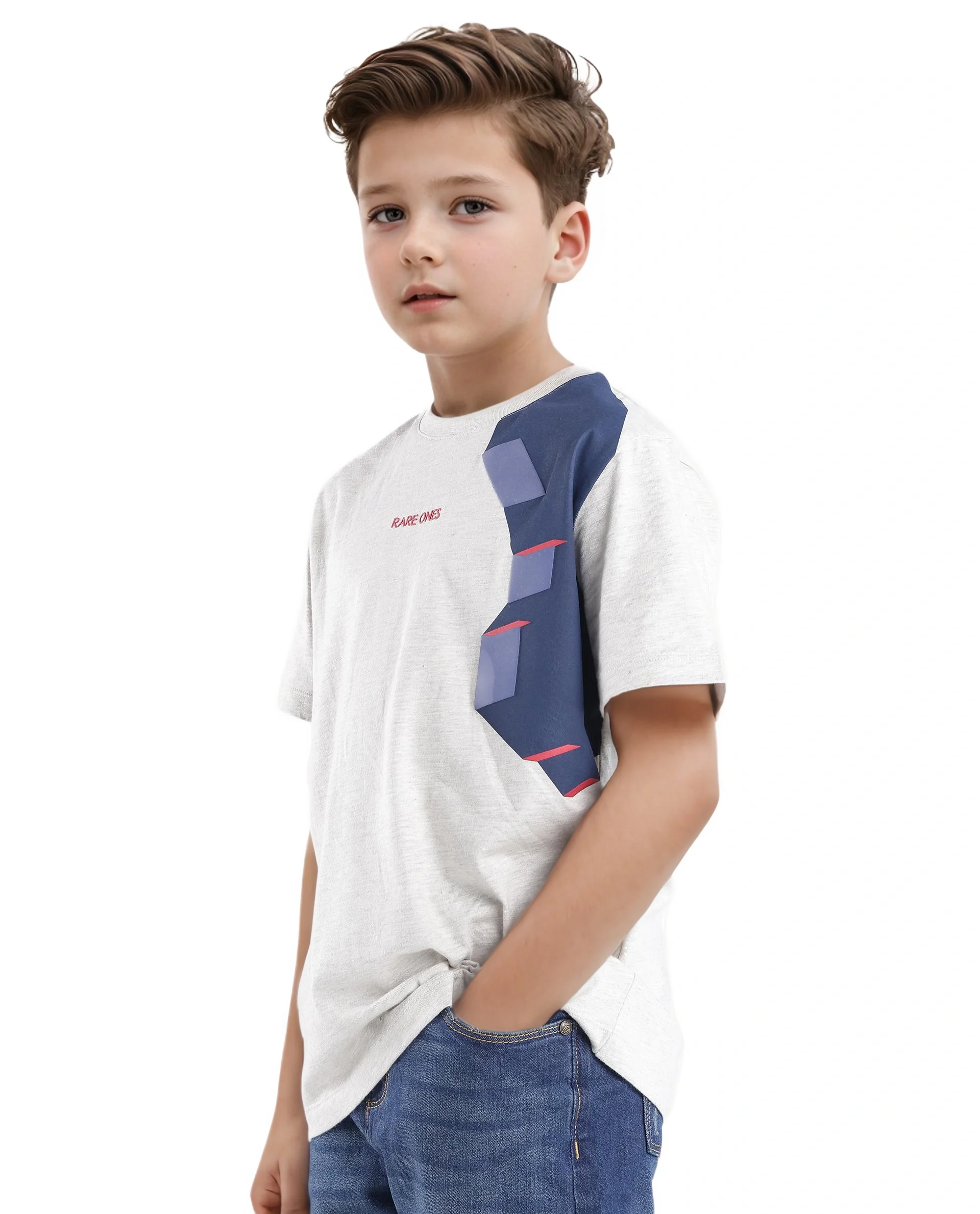 Rare Ones Kids Si Light Grey Cotton Short Sleeve Crew Neck Raised Hd Print T-Shirt - Image 5