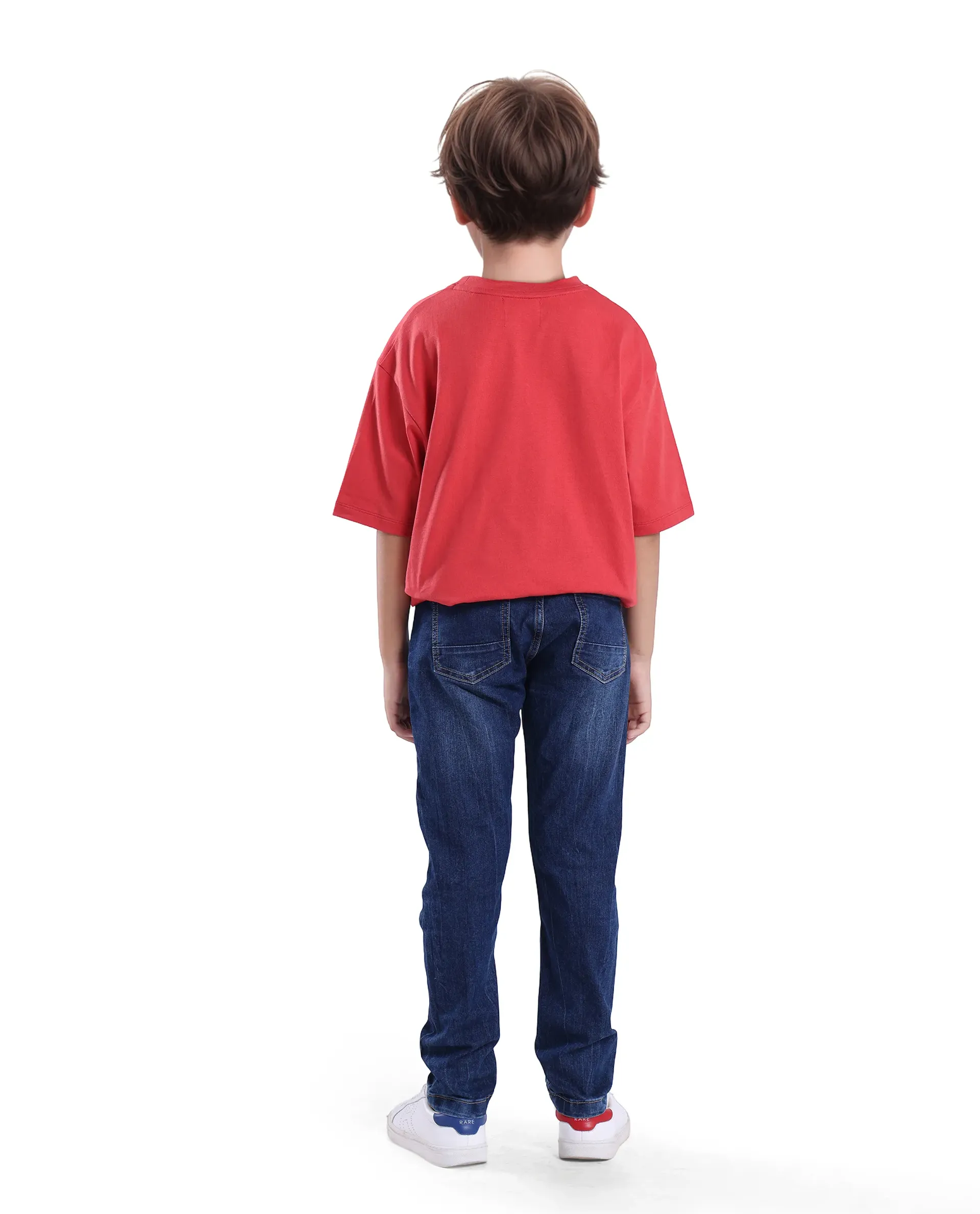 Rare Ones Kids Sira Dark Blue Cotton Solid Button And Zip Closure Slim Fit Jeans - Image 6