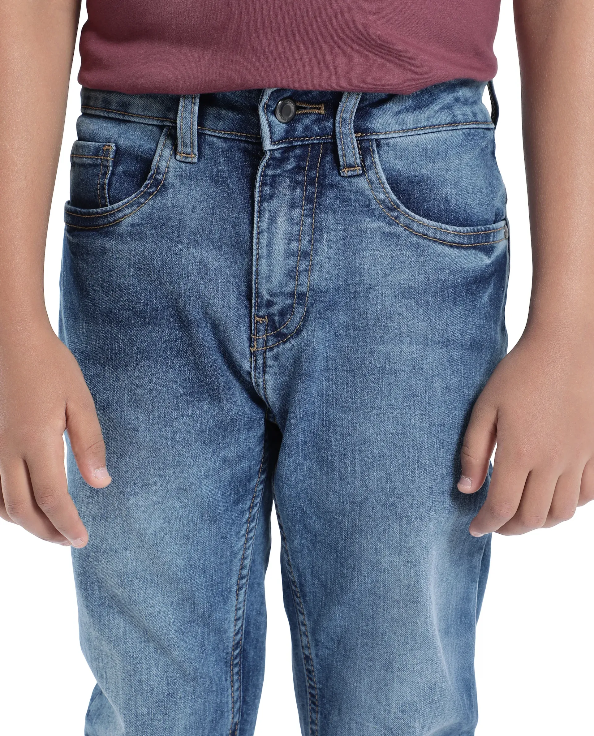 Rare Ones Kids Sira Light Blue Cotton Solid Button And Zip Closure Slim Fit Fit Jeans - Image 2