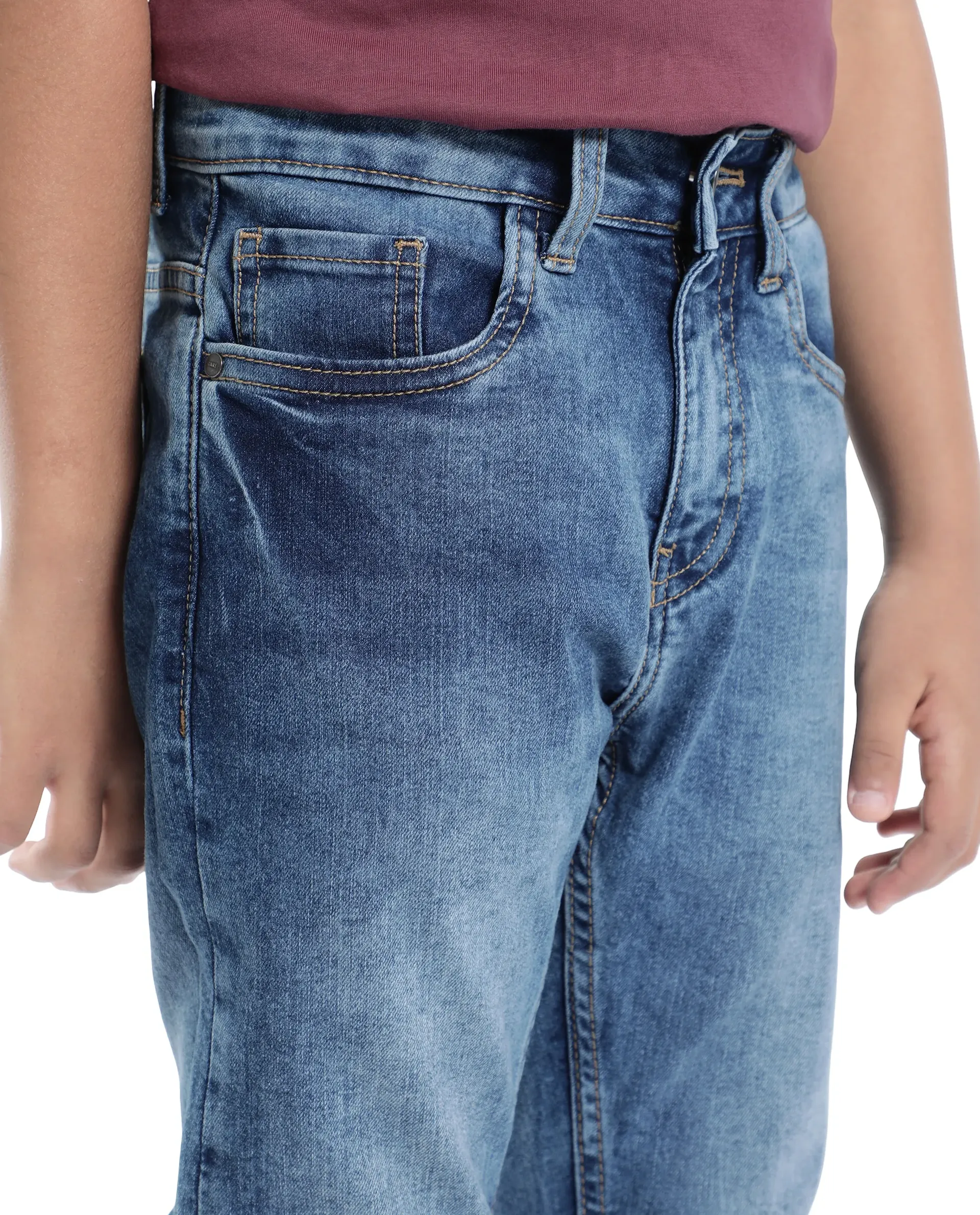 Rare Ones Kids Sira Light Blue Cotton Solid Button And Zip Closure Slim Fit Fit Jeans - Image 4