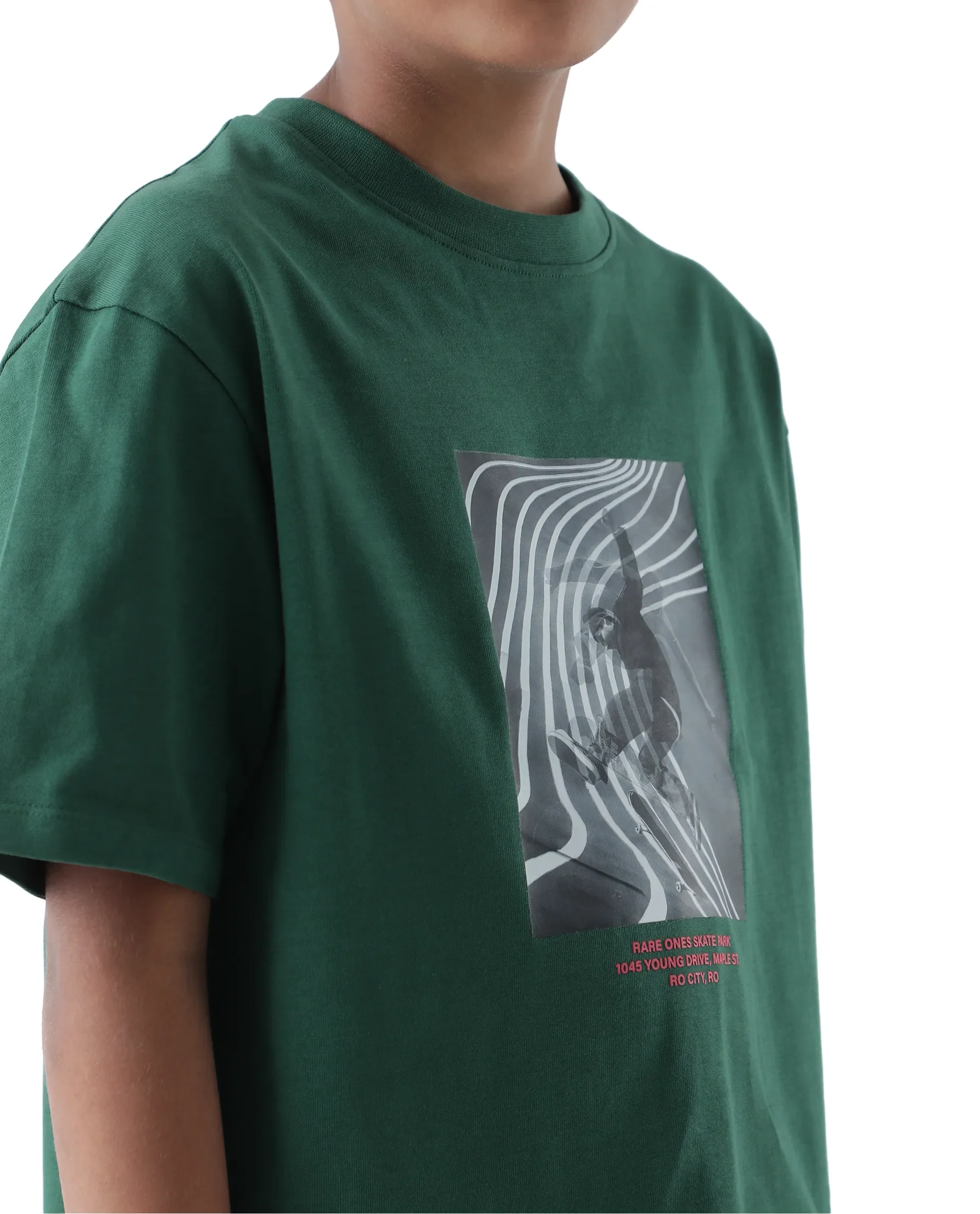 Rare Ones Kids Skate Green Cotton Half Sleeve Slip-On Printed Boxy Fit T-Shirt - Image 2
