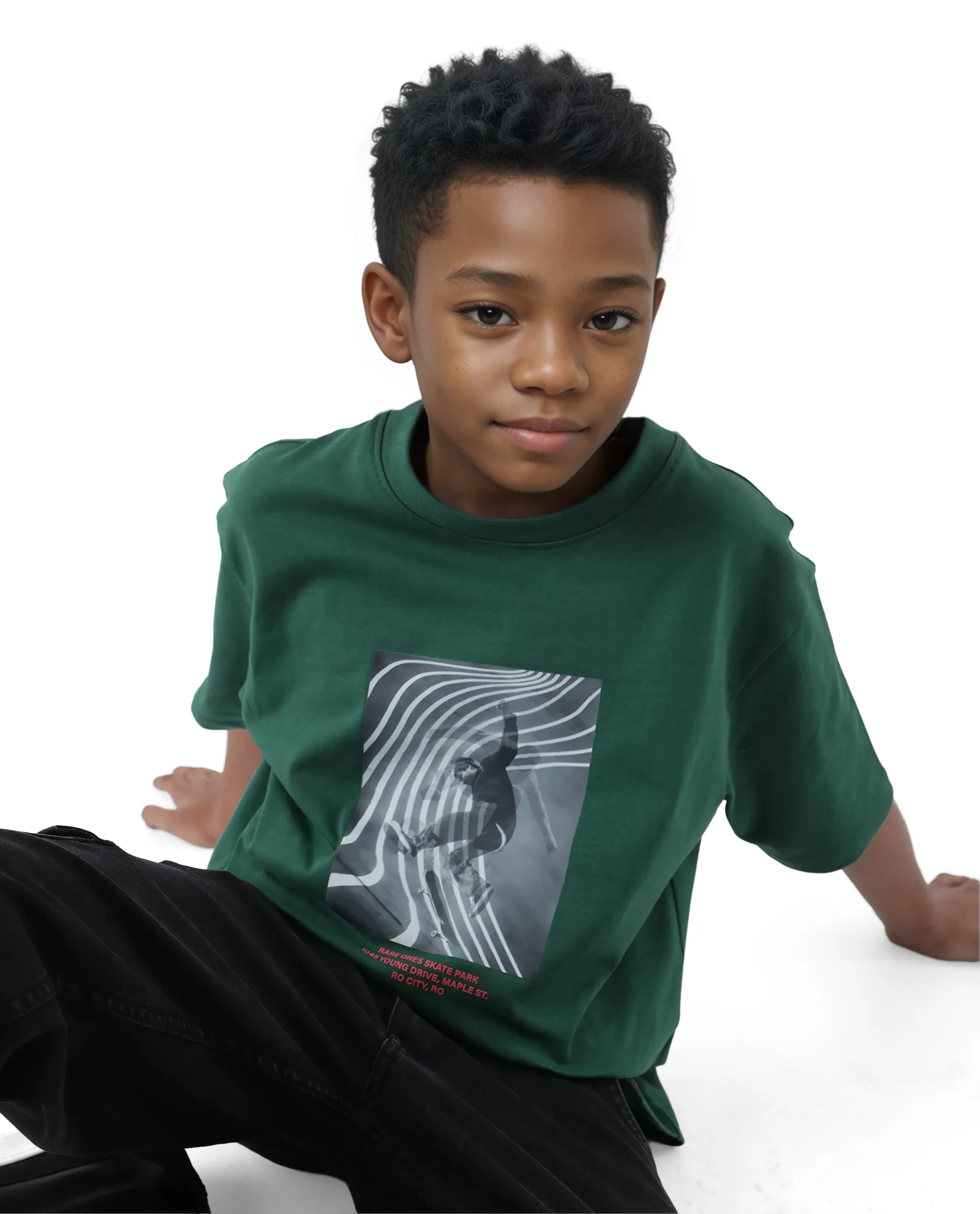 Rare Ones Kids Skate Green Cotton Half Sleeve Slip-On Printed Boxy Fit T-Shirt - Image 4