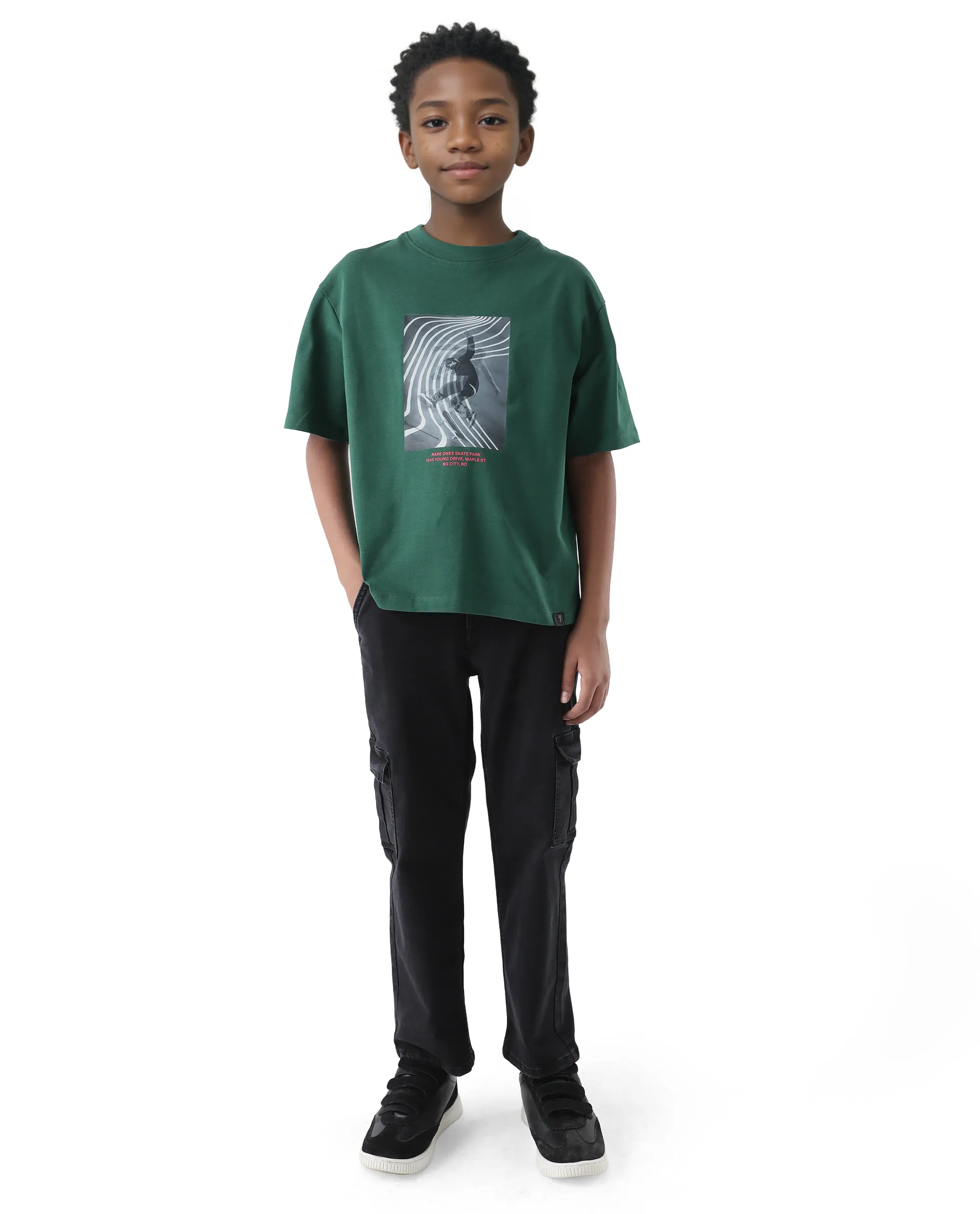 Rare Ones Kids Skate Green Cotton Half Sleeve Slip-On Printed Boxy Fit T-Shirt - Image 5