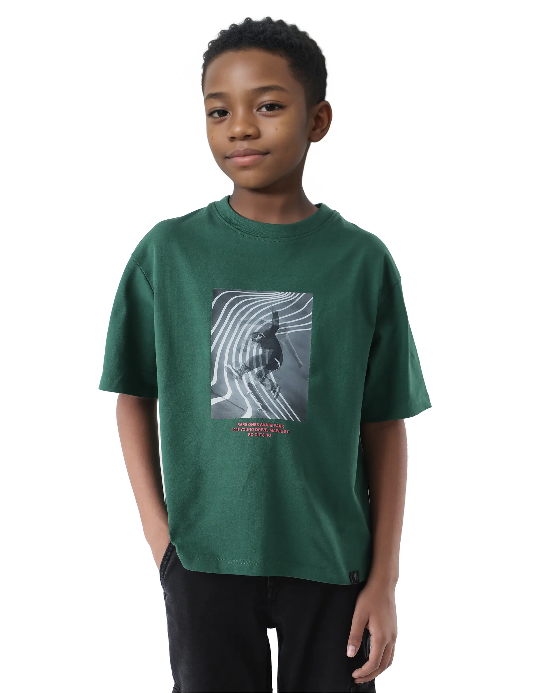 Rare Ones Kids Skate Green Cotton Half Sleeve Slip-On Printed Boxy Fit T-Shirt - Image 6