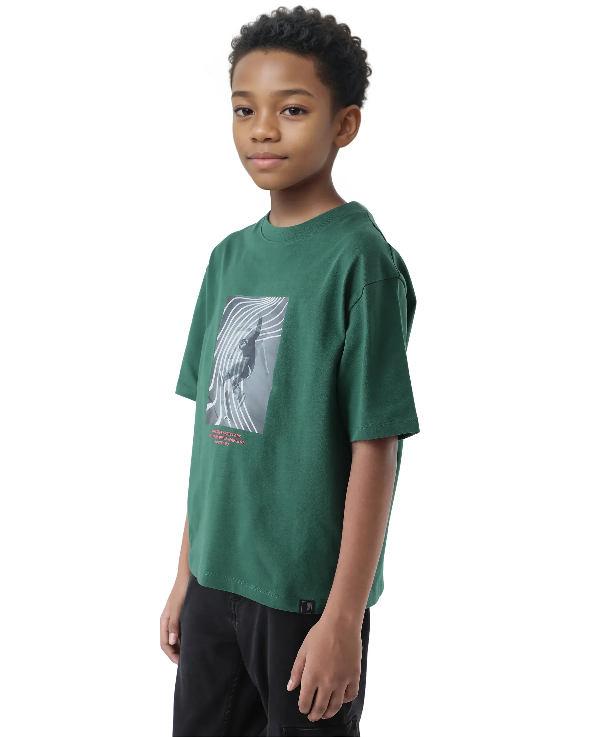 Rare Ones Kids Skate Green Cotton Half Sleeve Slip-On Printed Boxy Fit T-Shirt - Image 7