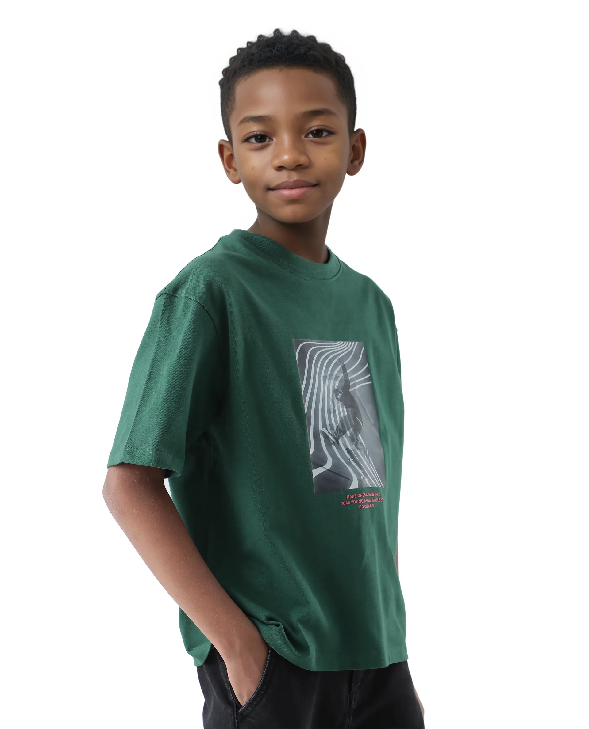 Rare Ones Kids Skate Green Cotton Half Sleeve Slip-On Printed Boxy Fit T-Shirt - Image 8