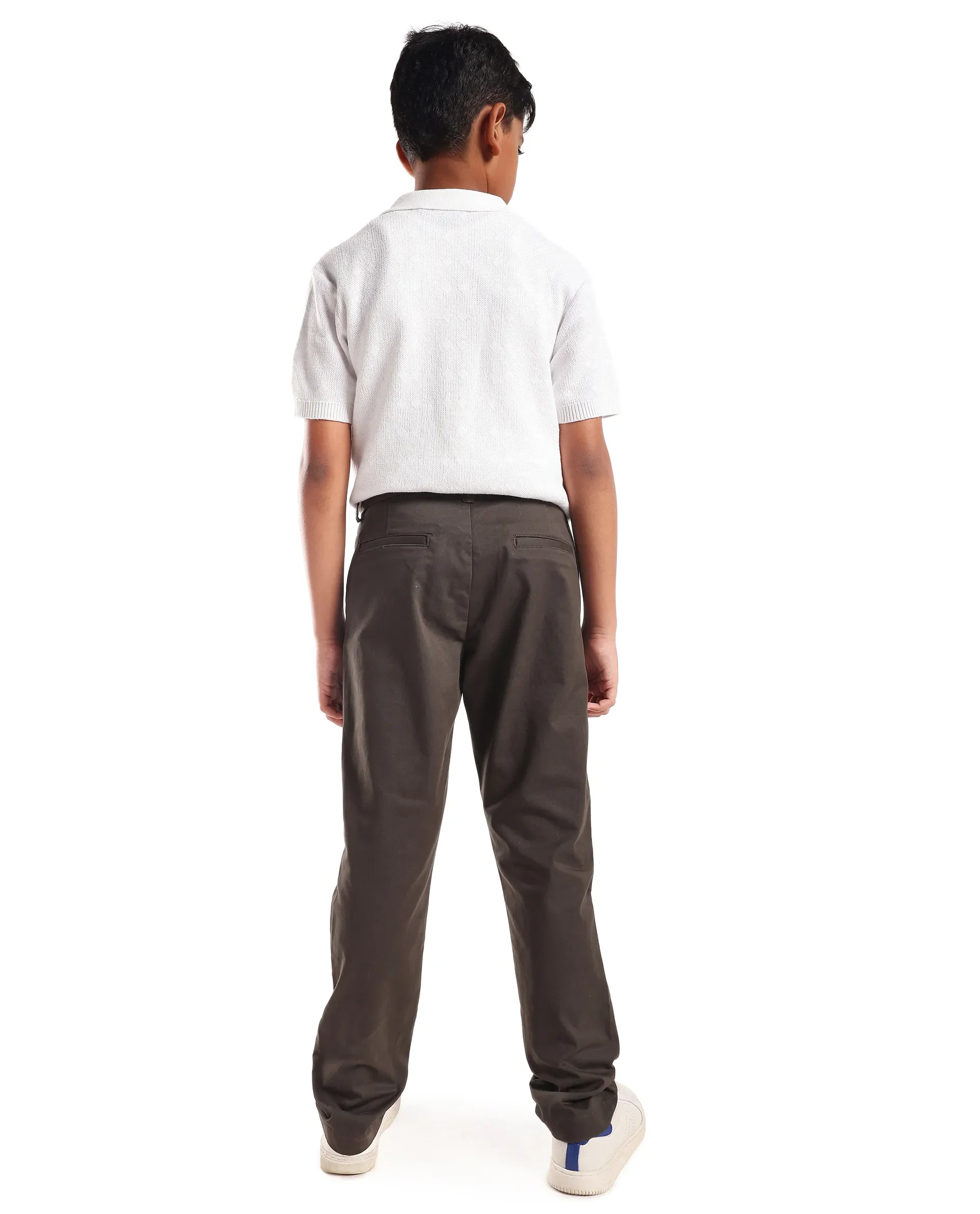 Rare Ones Kids Smart-K Dusky Green Cotton Blend Solid Button And Zipper Closure Regular Fit Trouser - Image 7