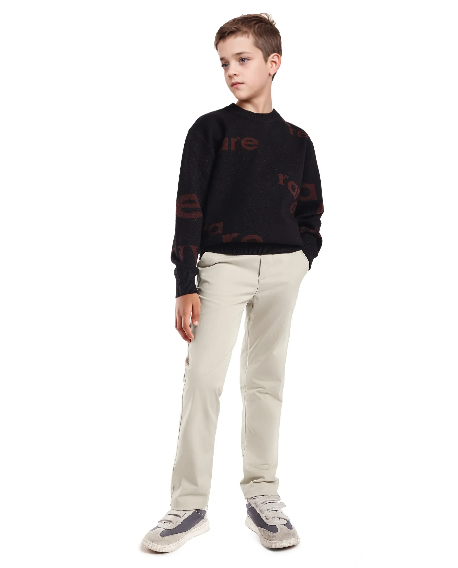 Rare Ones Kids Smart-K Light Beige Cotton Blend Solid Button And Zipper Closure Regular Fit Trouser - Image 3