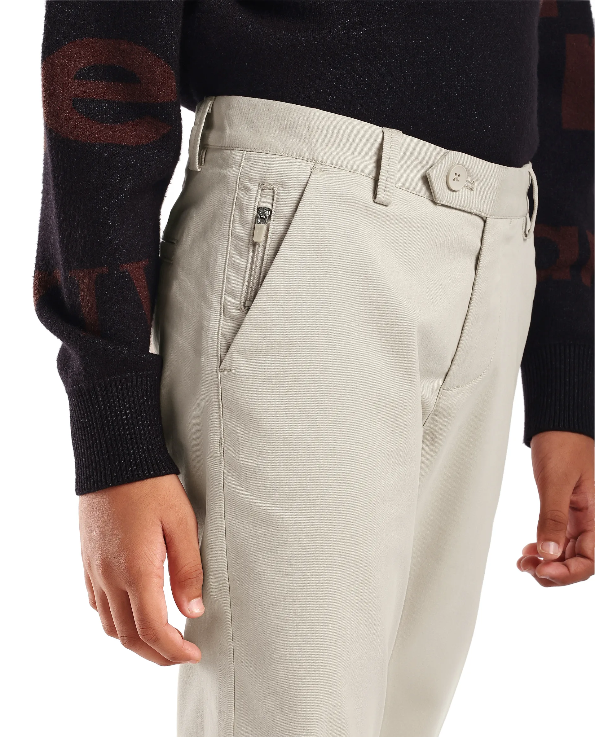 Rare Ones Kids Smart-K Light Beige Cotton Blend Solid Button And Zipper Closure Regular Fit Trouser - Image 4