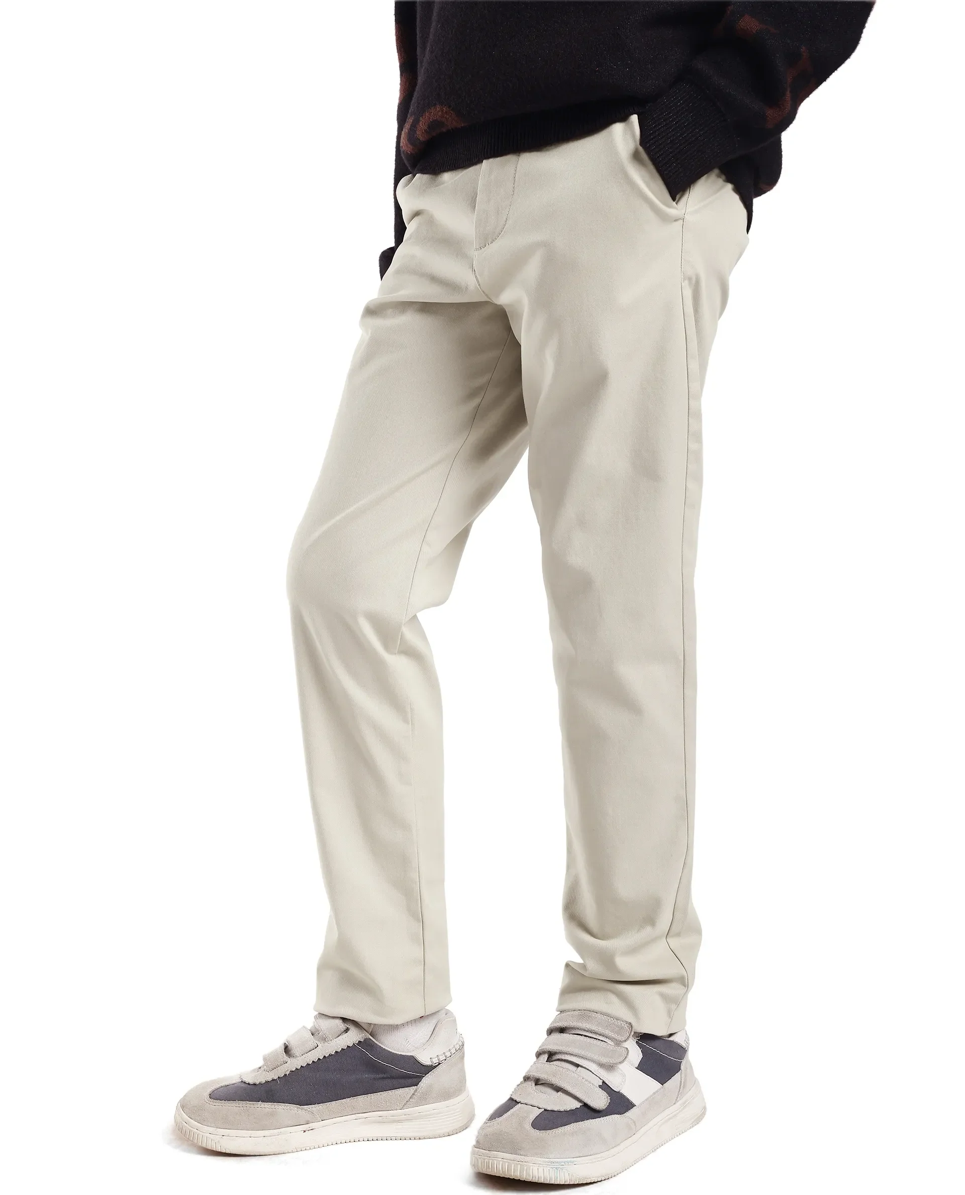Rare Ones Kids Smart-K Light Beige Cotton Blend Solid Button And Zipper Closure Regular Fit Trouser - Image 5
