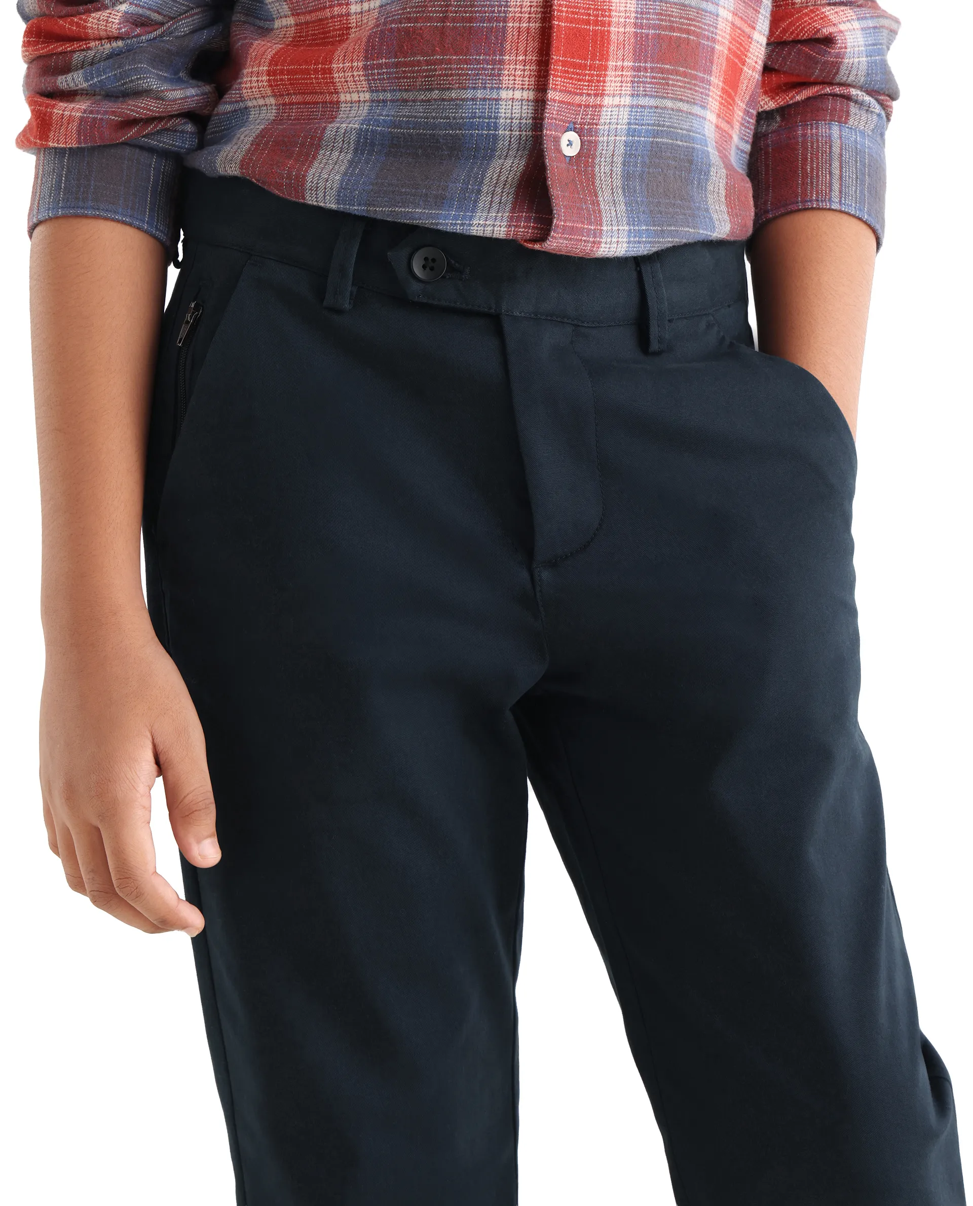 Rare Ones Kids Smart-K Navy Cotton Blend Solid Button Closure Regular Fit Trouser - Image 3