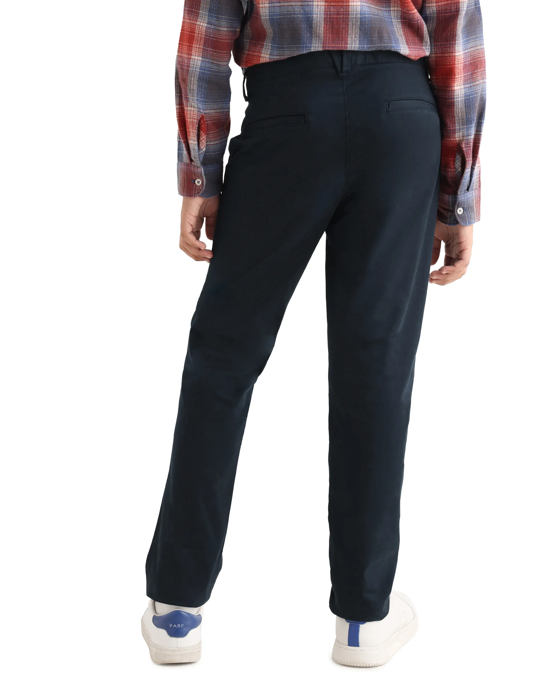 Rare Ones Kids Smart-K Navy Cotton Blend Solid Button Closure Regular Fit Trouser - Image 7