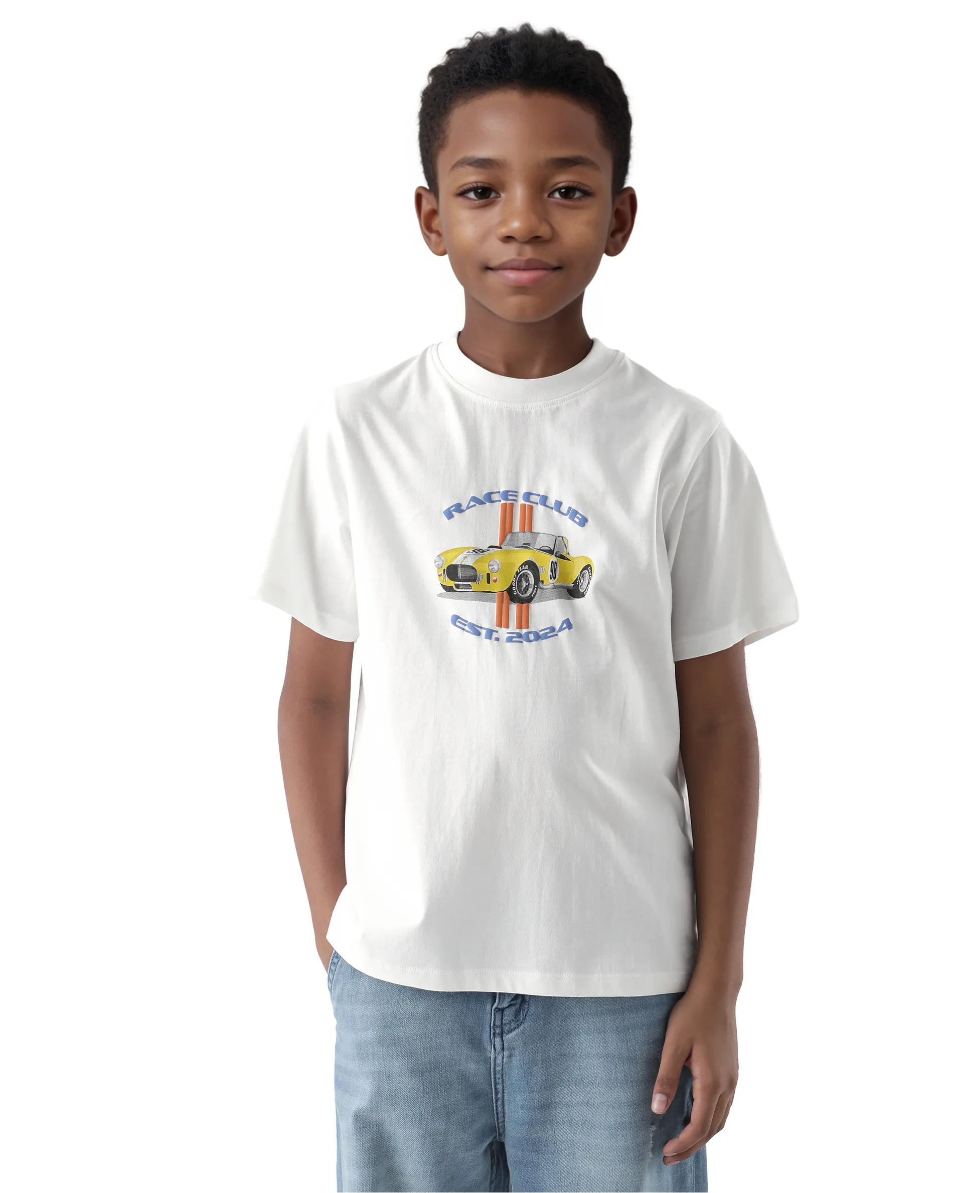 Rare Ones Kids Speed Off White Cotton Half Sleeve Solid Slip-On Closure Regular Fit T-Shirt - Image 2
