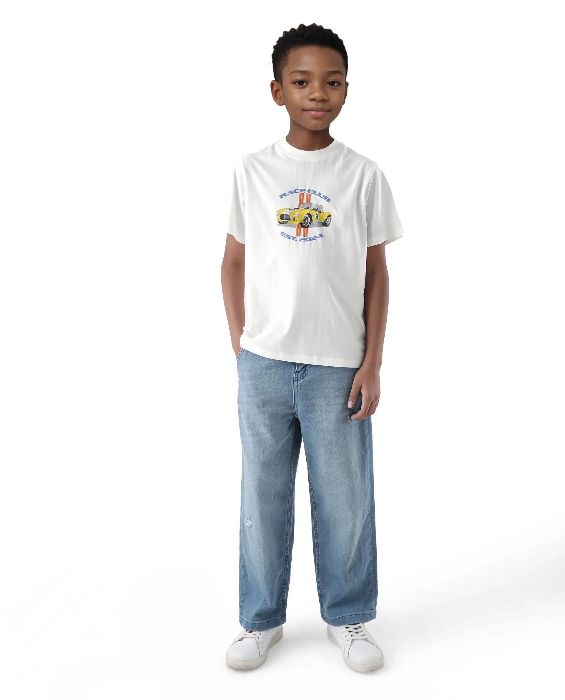 Rare Ones Kids Speed Off White Cotton Half Sleeve Solid Slip-On Closure Regular Fit T-Shirt - Image 3