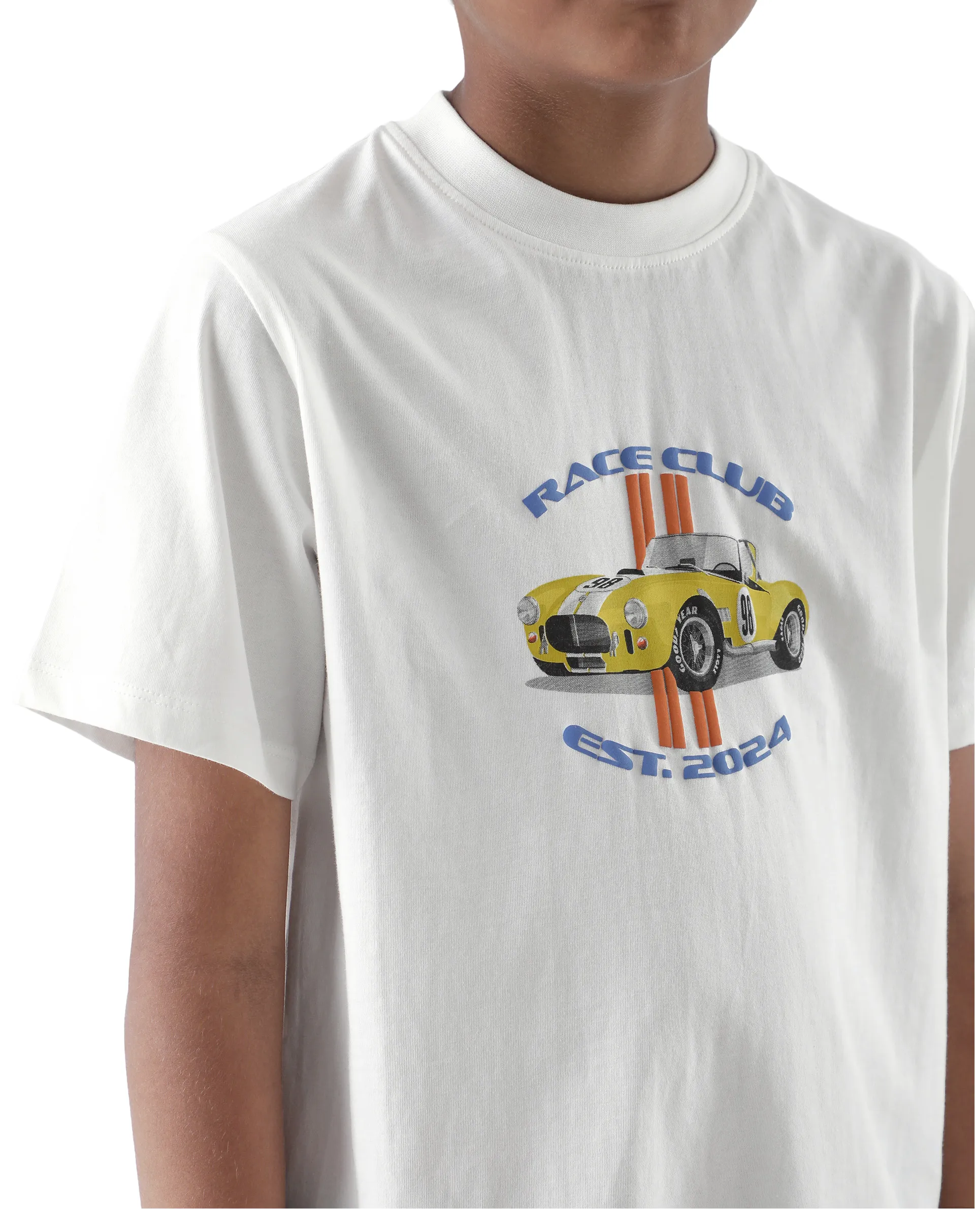 Rare Ones Kids Speed Off White Cotton Half Sleeve Solid Slip-On Closure Regular Fit T-Shirt - Image 5