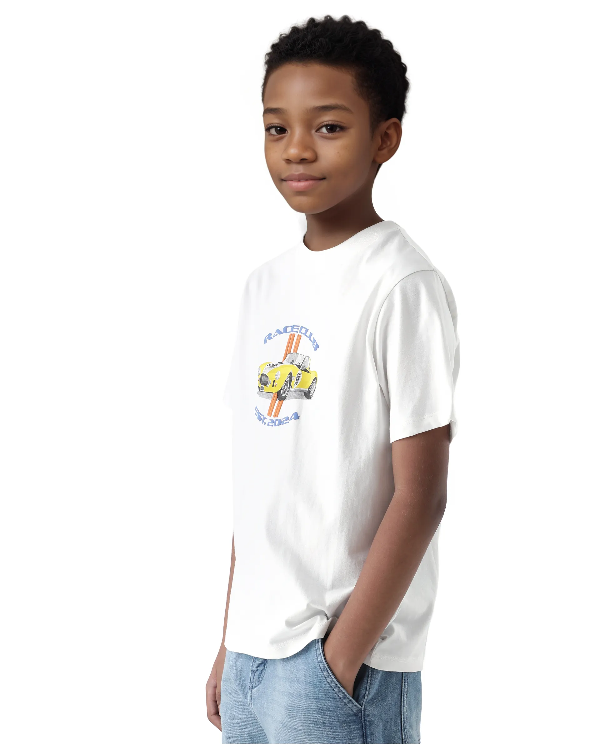 Rare Ones Kids Speed Off White Cotton Half Sleeve Solid Slip-On Closure Regular Fit T-Shirt - Image 6