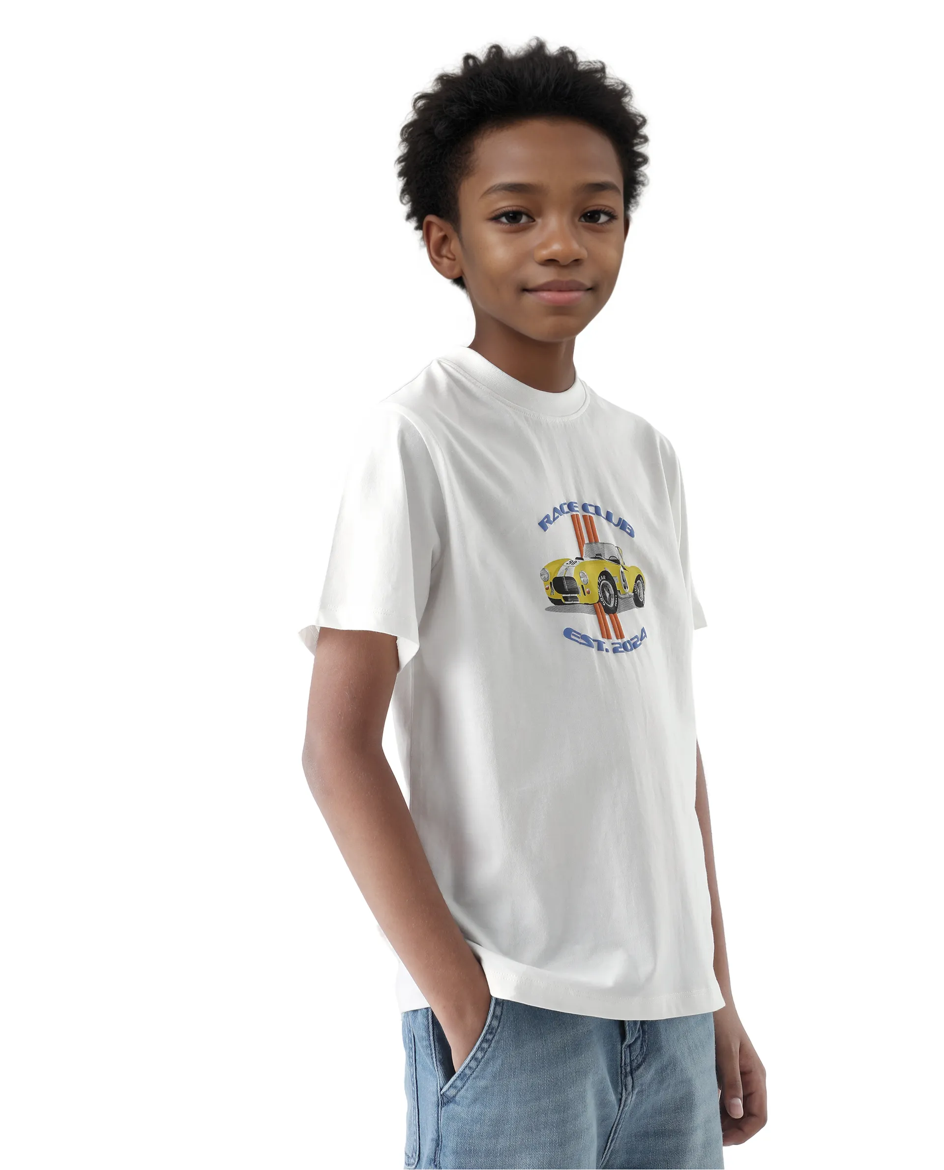 Rare Ones Kids Speed Off White Cotton Half Sleeve Solid Slip-On Closure Regular Fit T-Shirt - Image 7