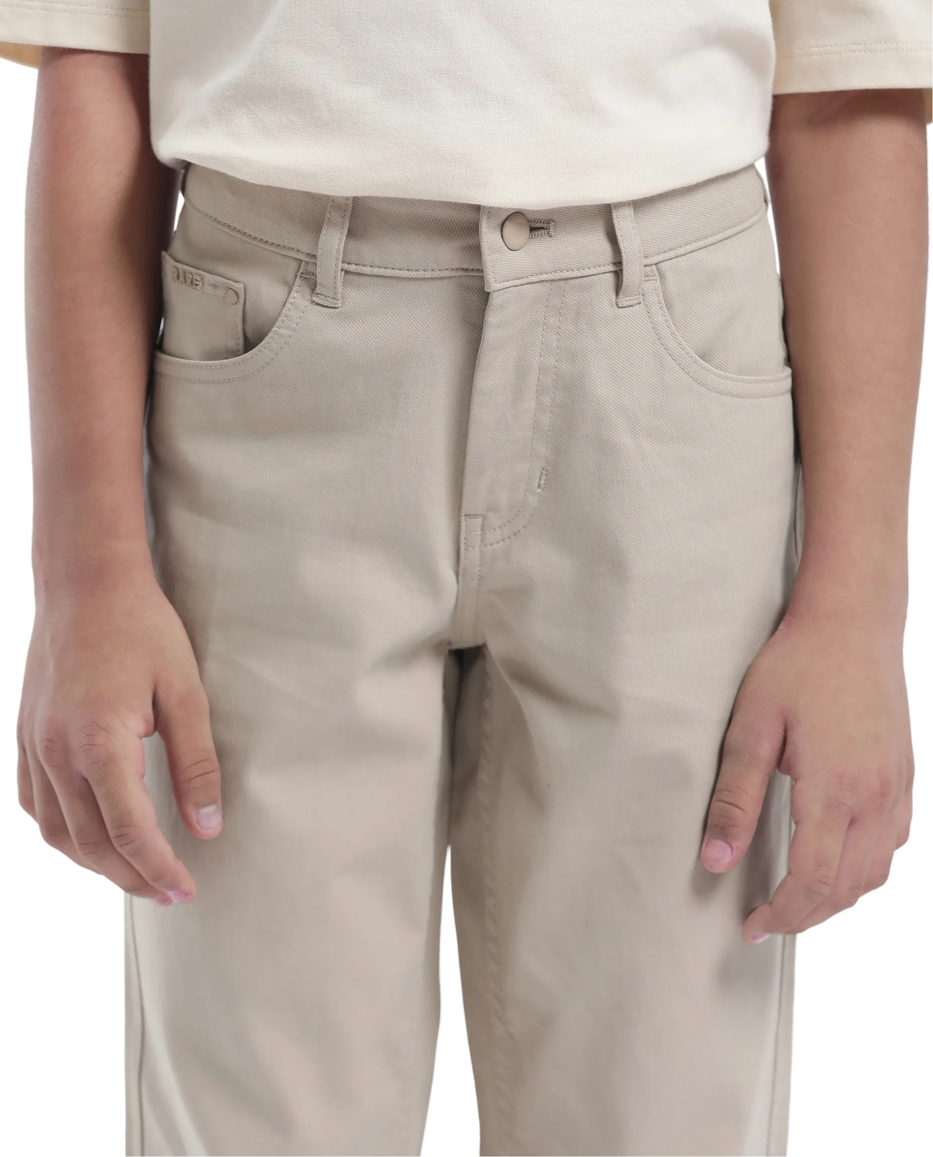 Rare Ones Kids Spoke-K Beige Cotton Button & Zip Closure Solid Regular Fit Trouser - Image 3