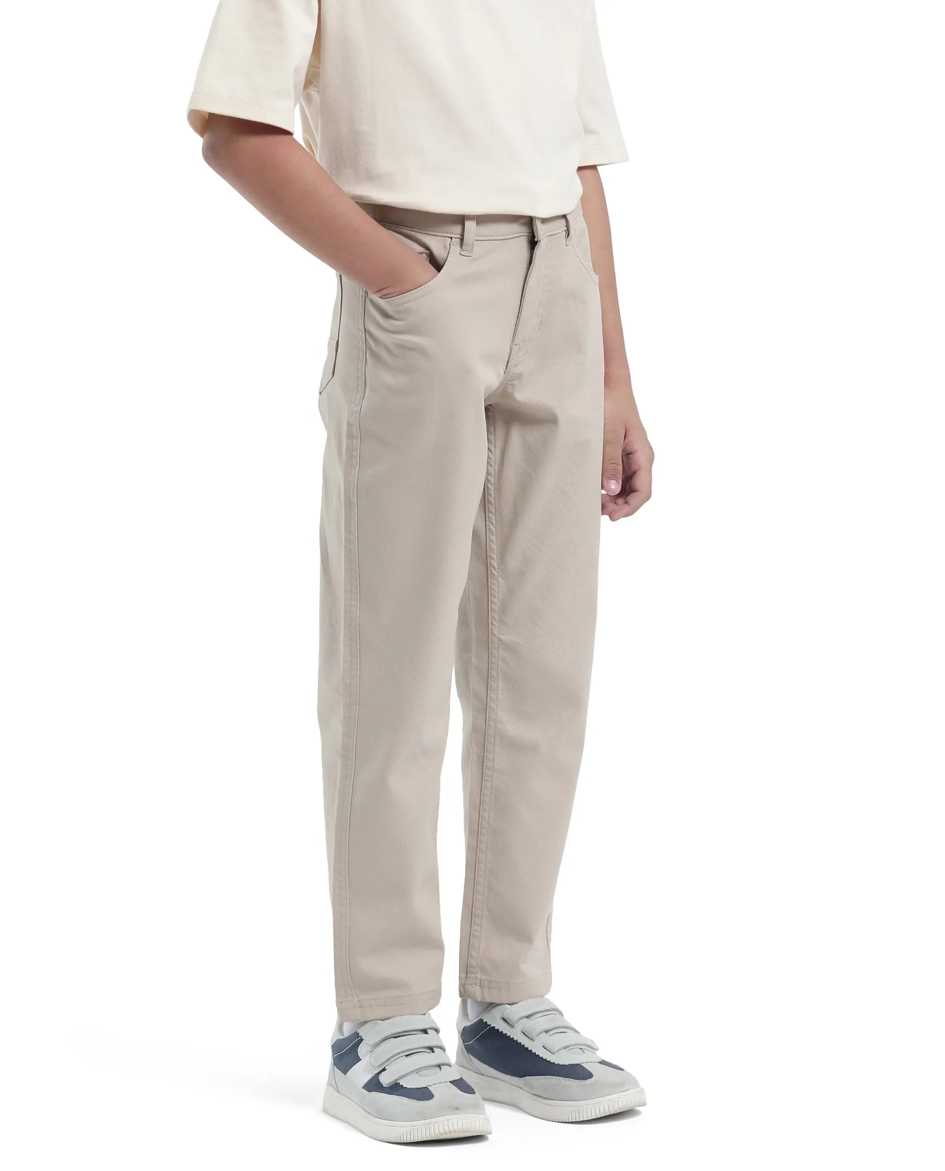 Rare Ones Kids Spoke-K Beige Cotton Button & Zip Closure Solid Regular Fit Trouser - Image 6