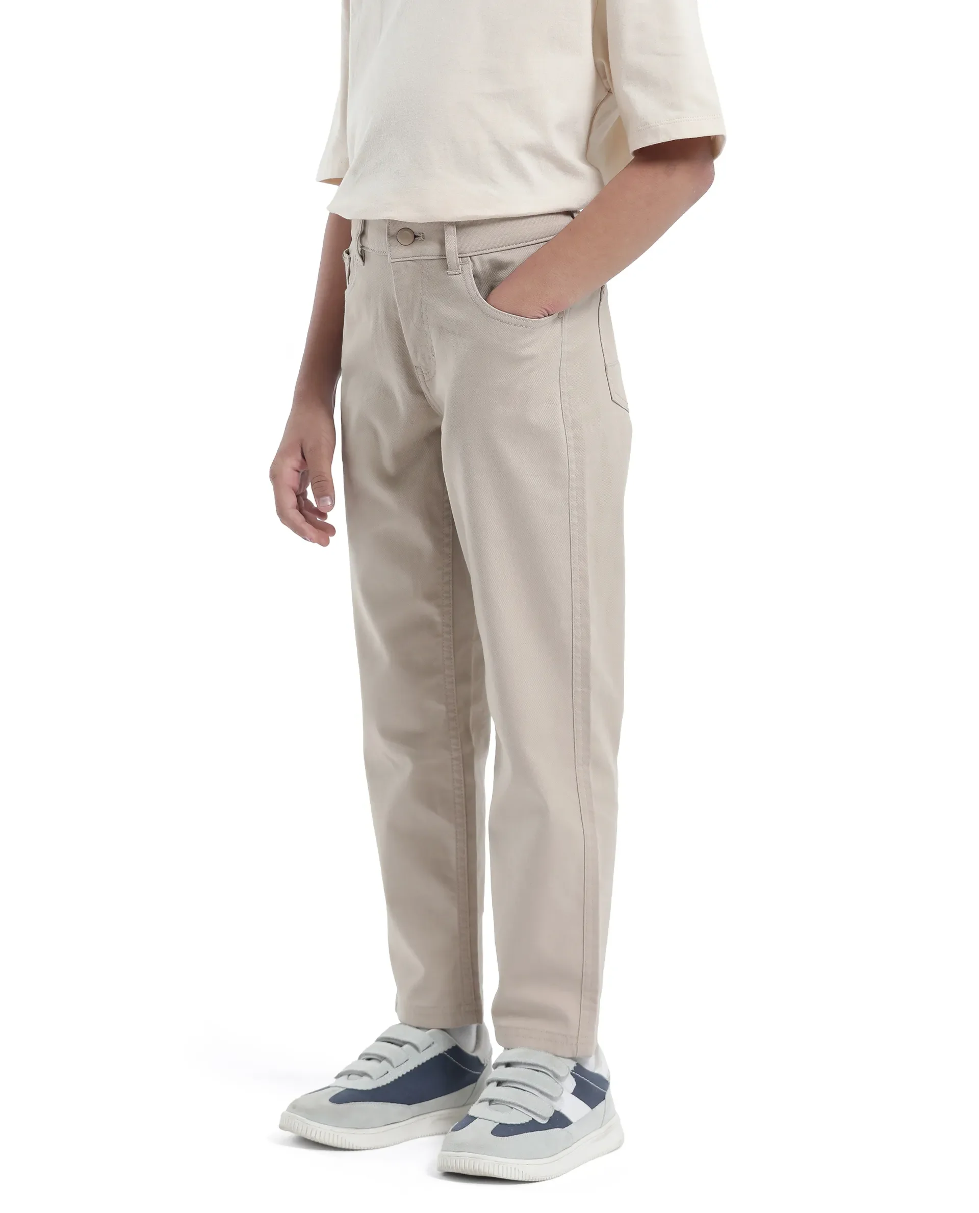 Rare Ones Kids Spoke-K Beige Cotton Button & Zip Closure Solid Regular Fit Trouser - Image 7