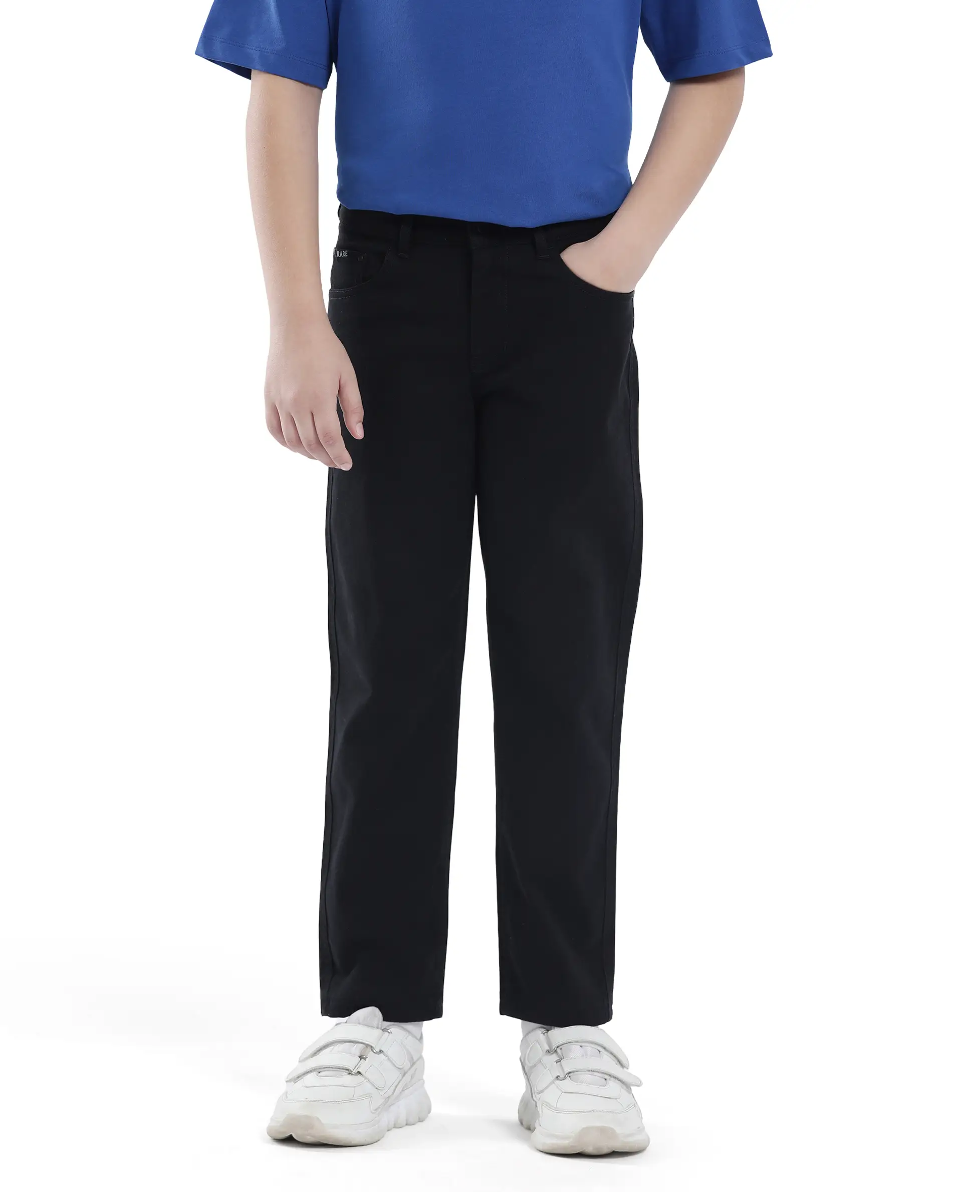Rare Ones Kids Spoke-K Black Cotton Button And Zip Closure Solid Regular Fit Trouser - Image 2