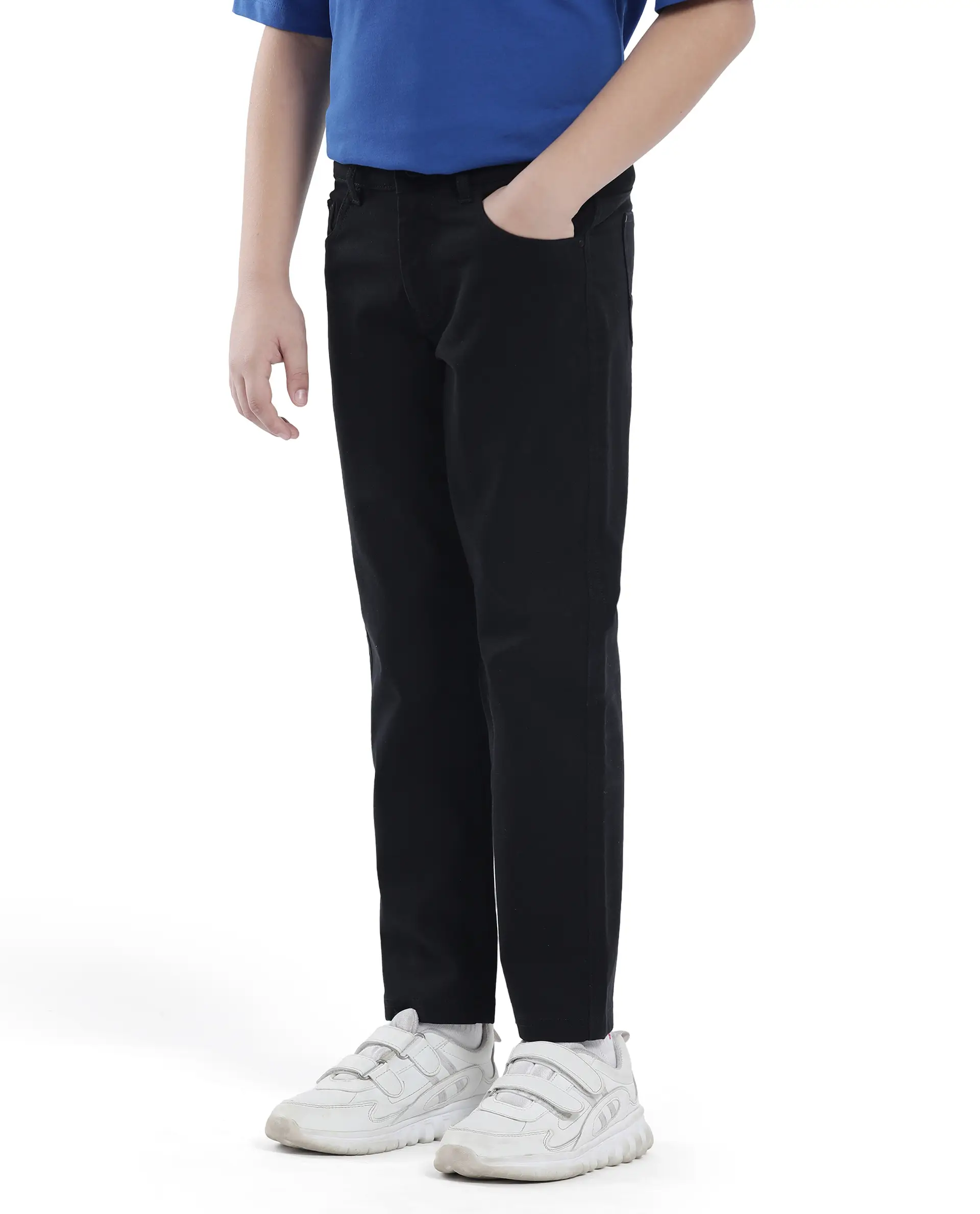 Rare Ones Kids Spoke-K Black Cotton Button And Zip Closure Solid Regular Fit Trouser - Image 6