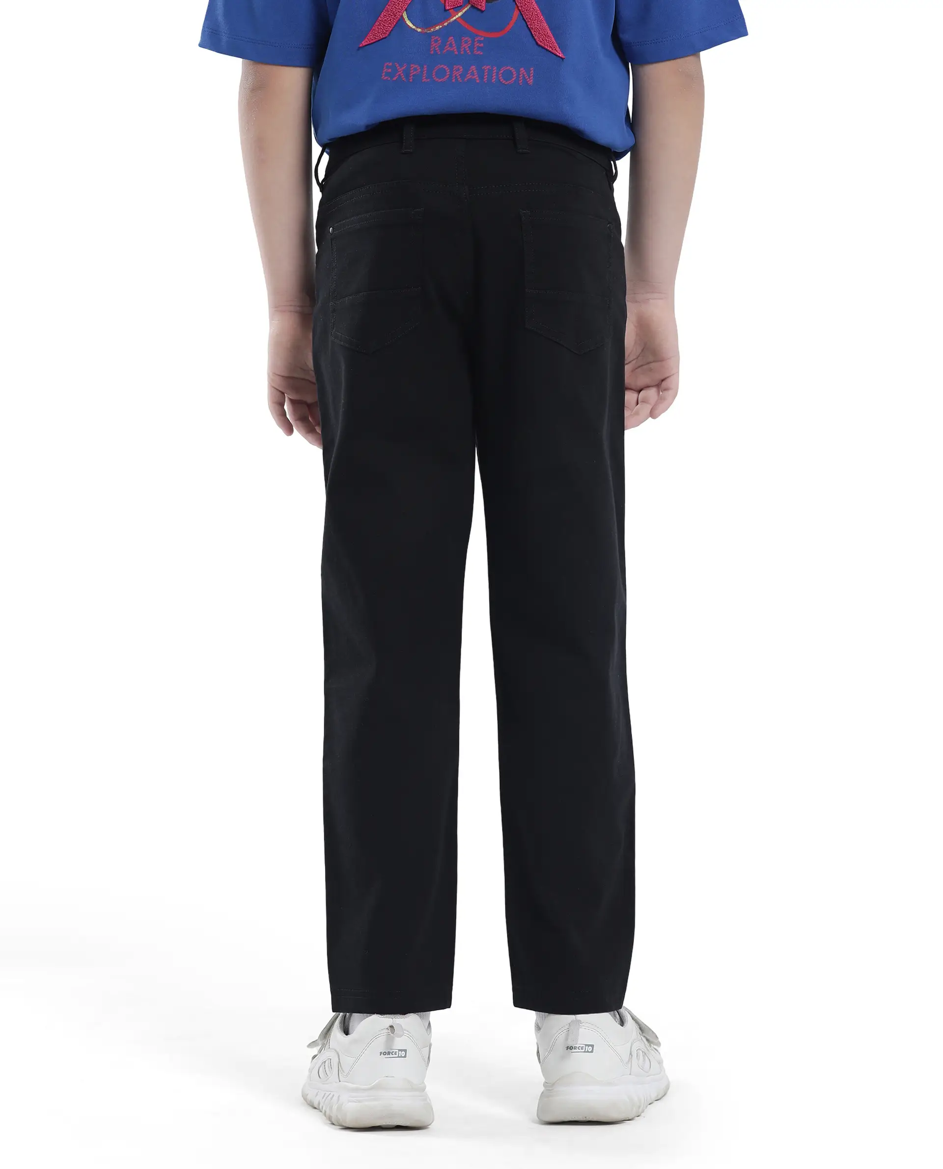 Rare Ones Kids Spoke-K Black Cotton Button And Zip Closure Solid Regular Fit Trouser - Image 8