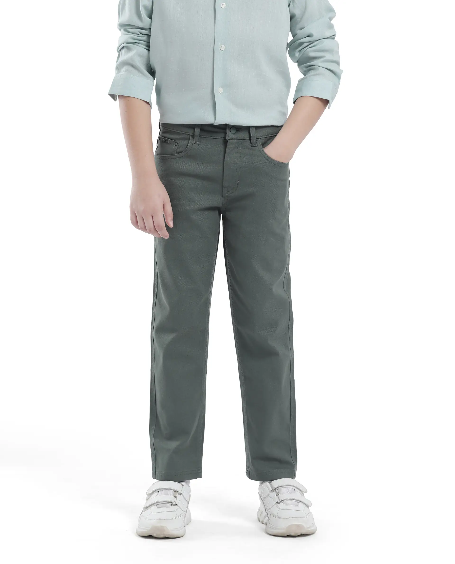 Rare Ones Kids Spoke-K Olive Cotton Button And Zip Closure Solid Regular Fit Trouser - Image 2