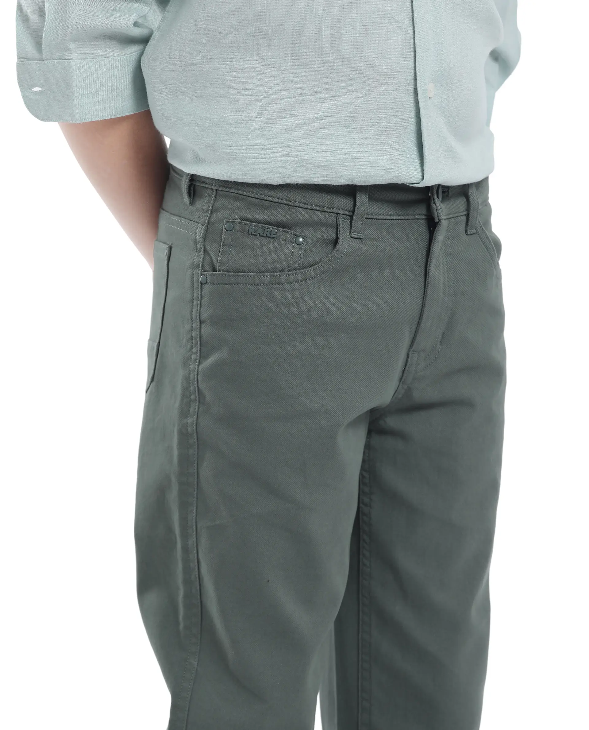 Rare Ones Kids Spoke-K Olive Cotton Button And Zip Closure Solid Regular Fit Trouser - Image 4