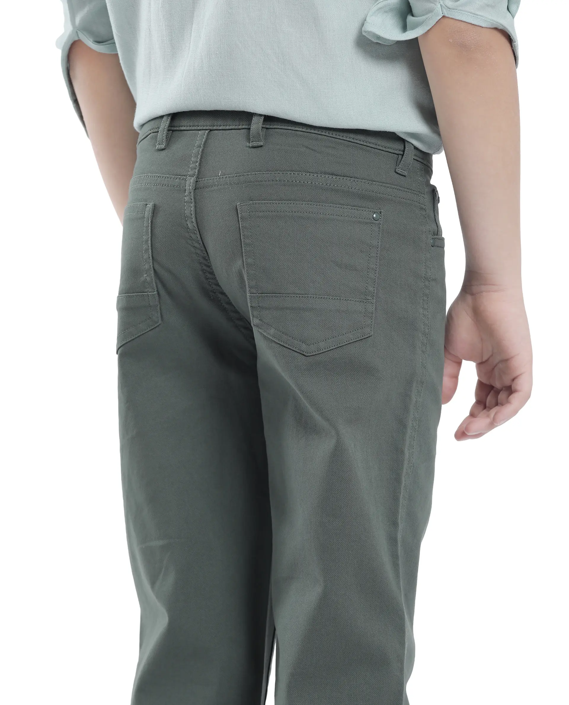 Rare Ones Kids Spoke-K Olive Cotton Button And Zip Closure Solid Regular Fit Trouser - Image 5