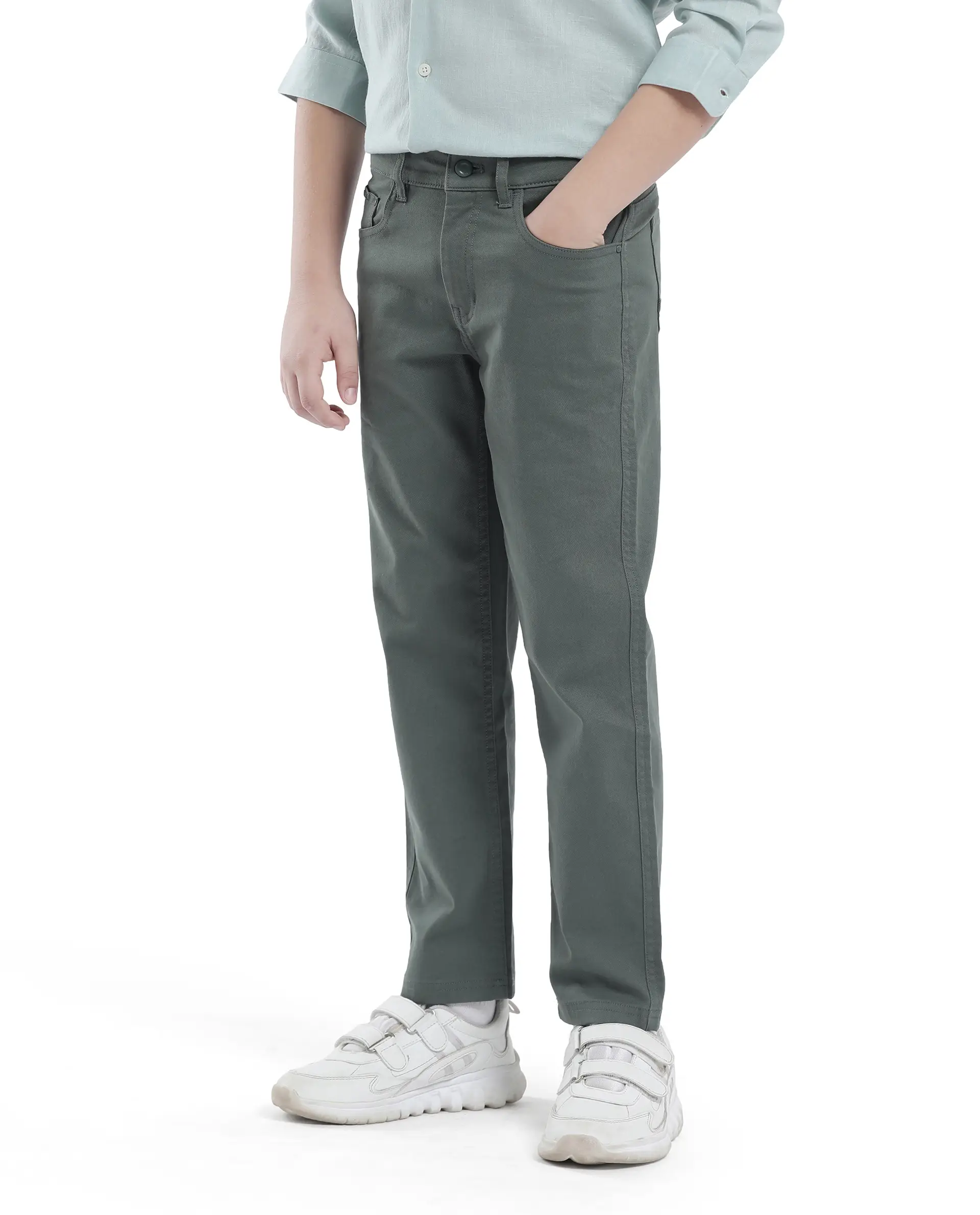 Rare Ones Kids Spoke-K Olive Cotton Button And Zip Closure Solid Regular Fit Trouser - Image 6
