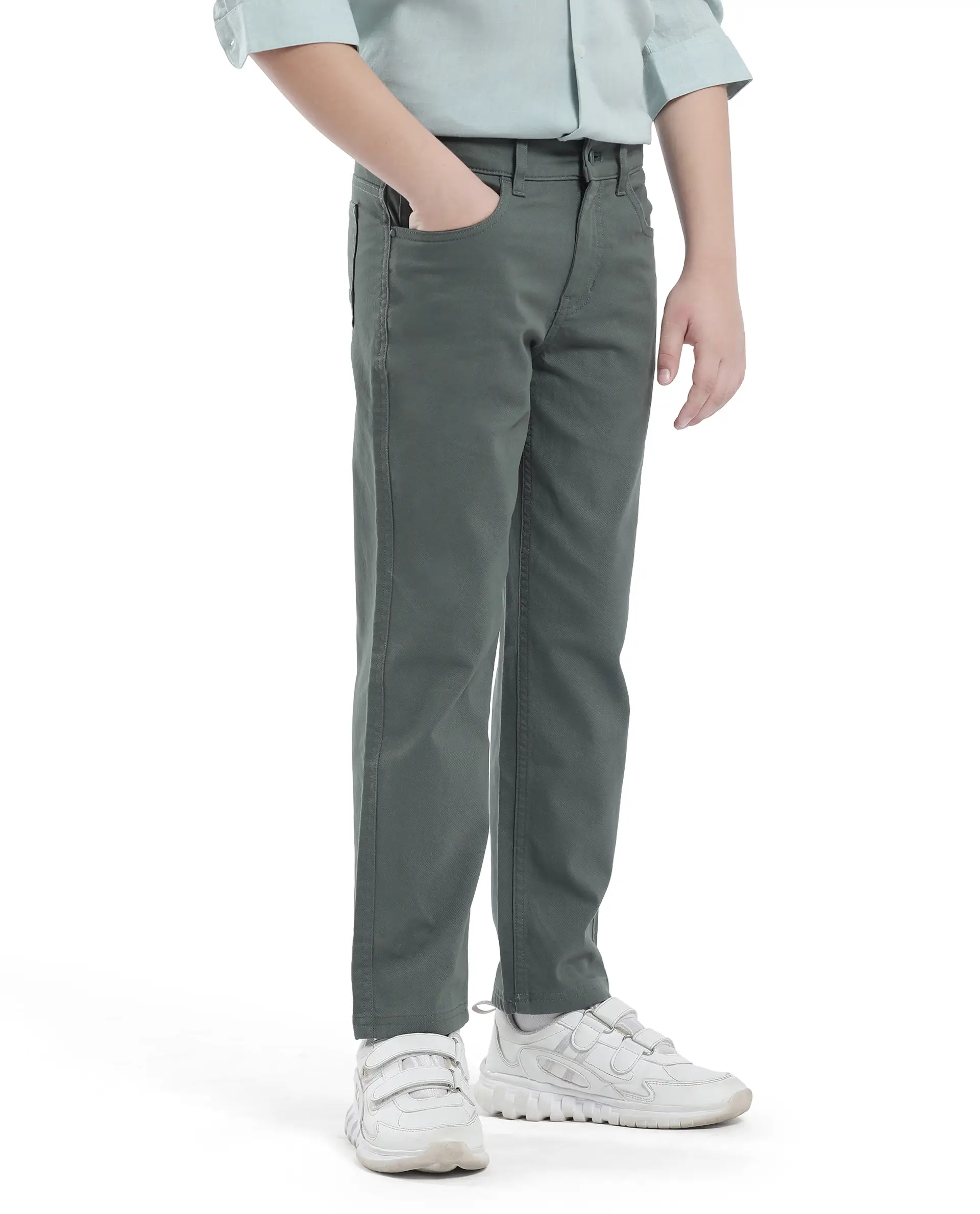Rare Ones Kids Spoke-K Olive Cotton Button And Zip Closure Solid Regular Fit Trouser - Image 7