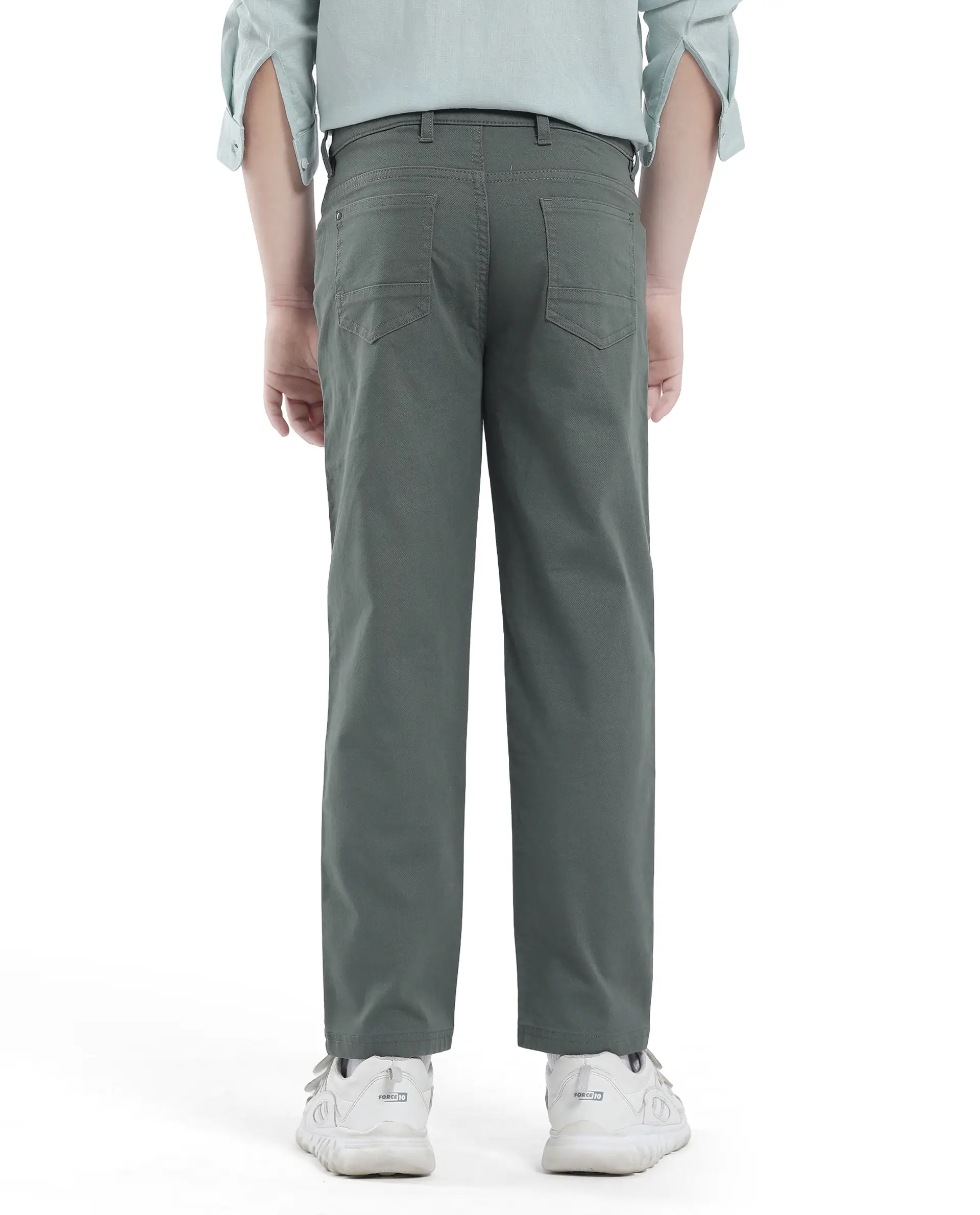 Rare Ones Kids Spoke-K Olive Cotton Button And Zip Closure Solid Regular Fit Trouser - Image 8