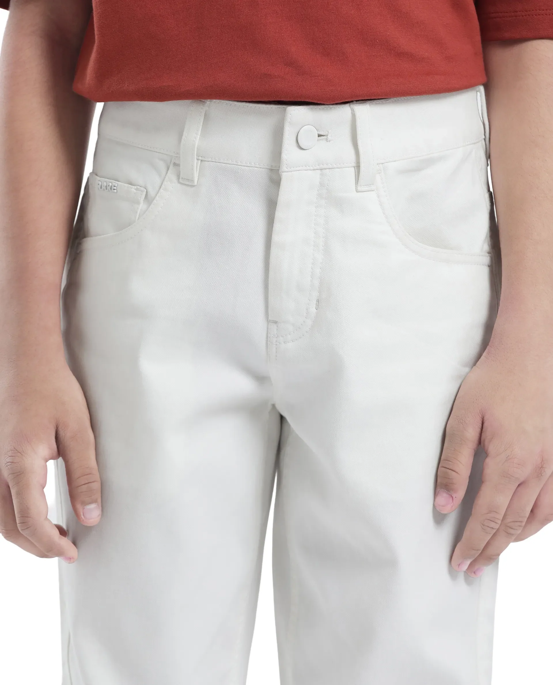 Rare Ones Kids Spoke-K White Cotton Button & Zip Closure Solid Regular Fit Trouser - Image 3