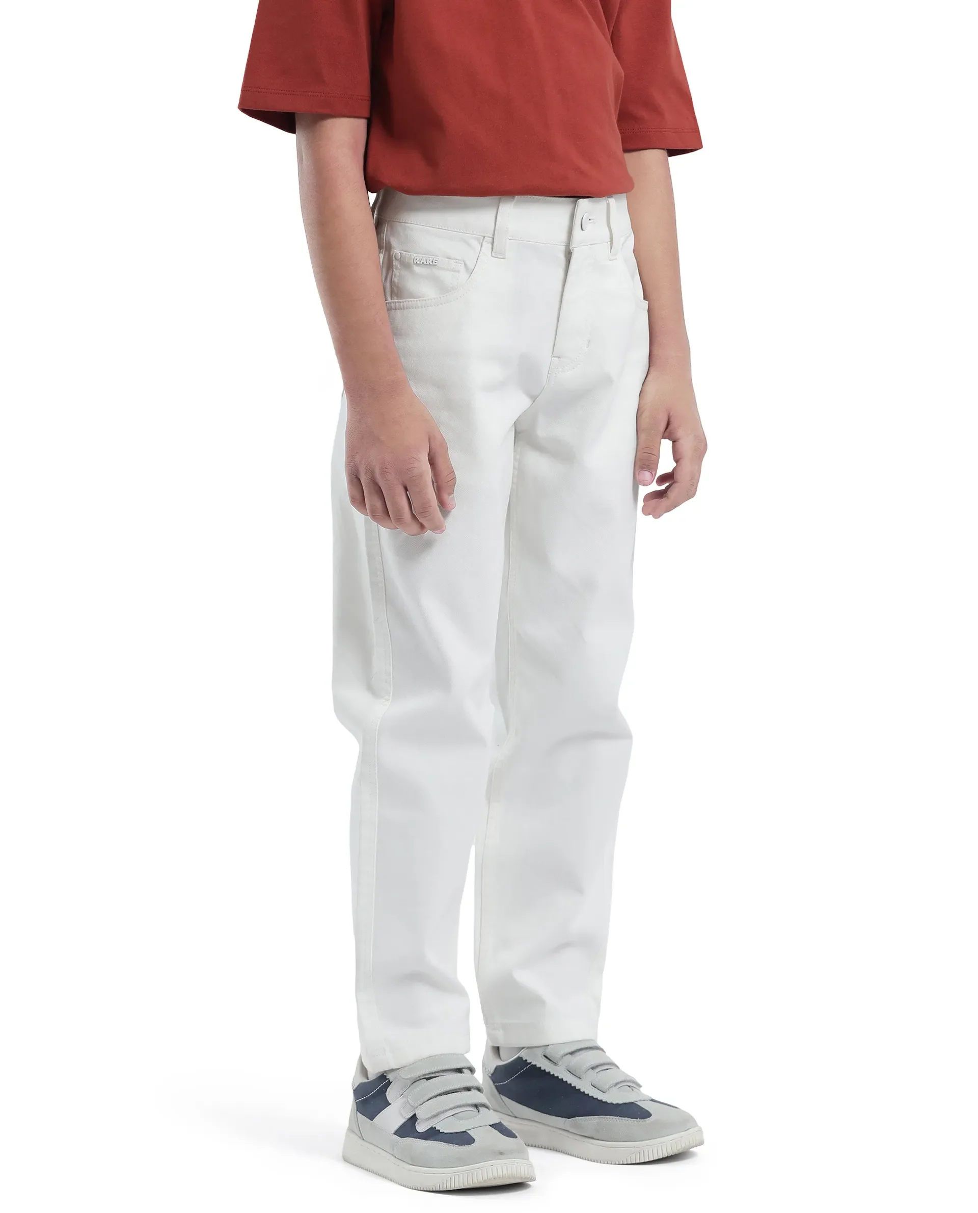 Rare Ones Kids Spoke-K White Cotton Button & Zip Closure Solid Regular Fit Trouser - Image 6