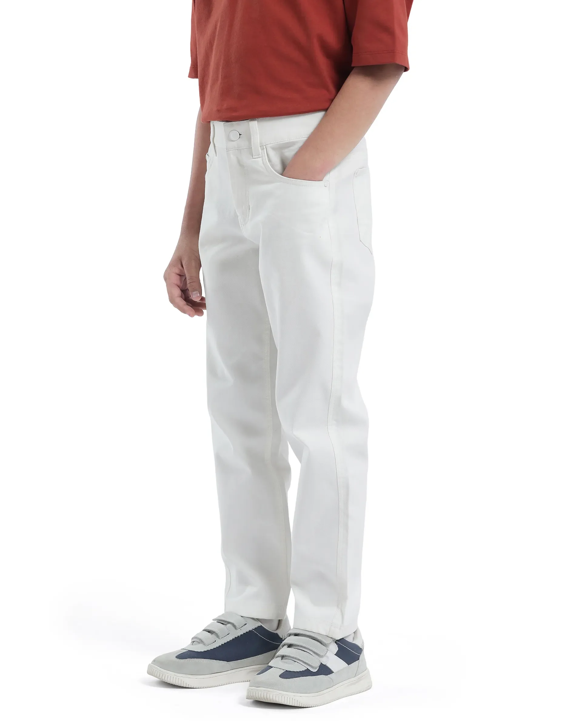Rare Ones Kids Spoke-K White Cotton Button & Zip Closure Solid Regular Fit Trouser - Image 7
