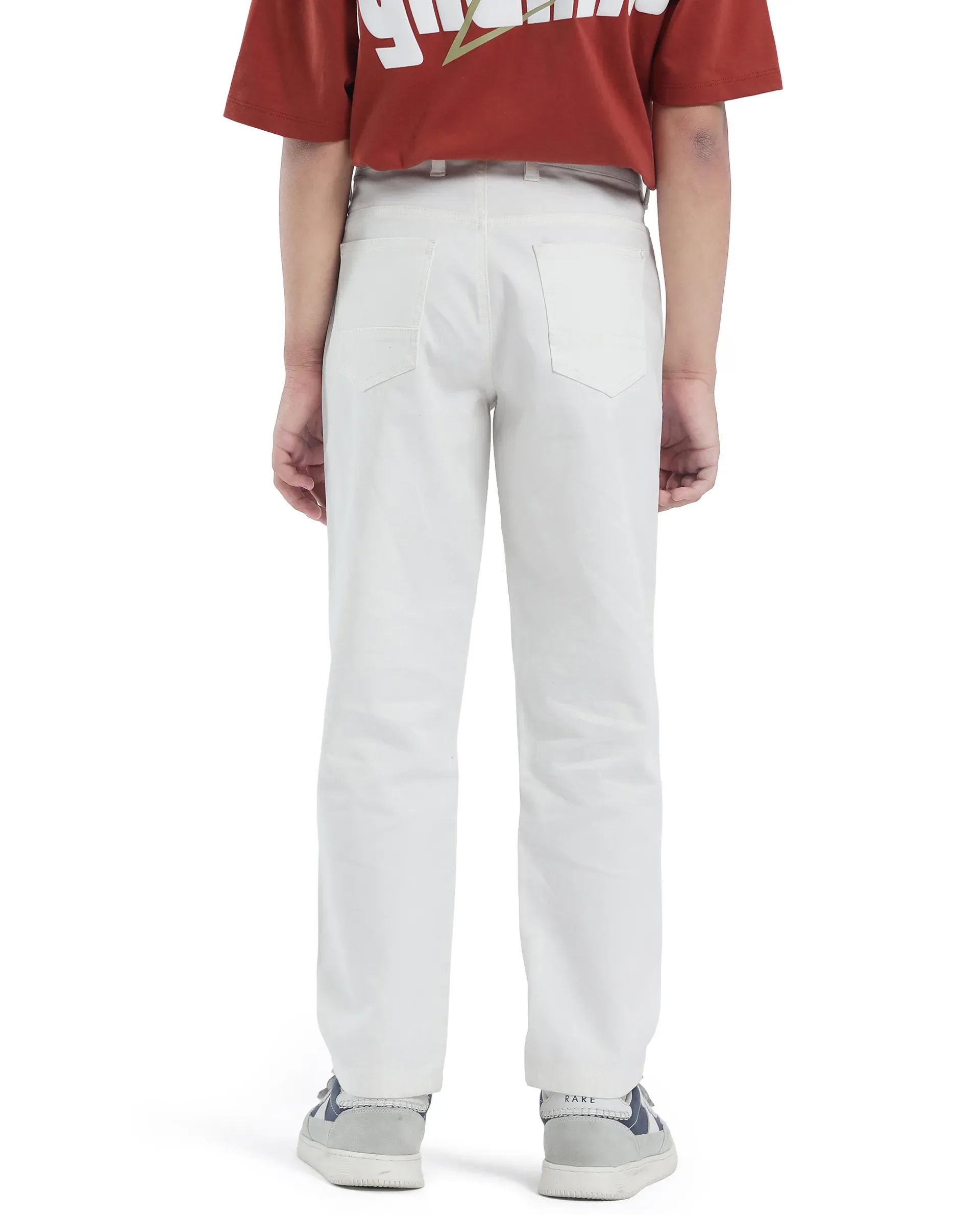 Rare Ones Kids Spoke-K White Cotton Button & Zip Closure Solid Regular Fit Trouser - Image 8