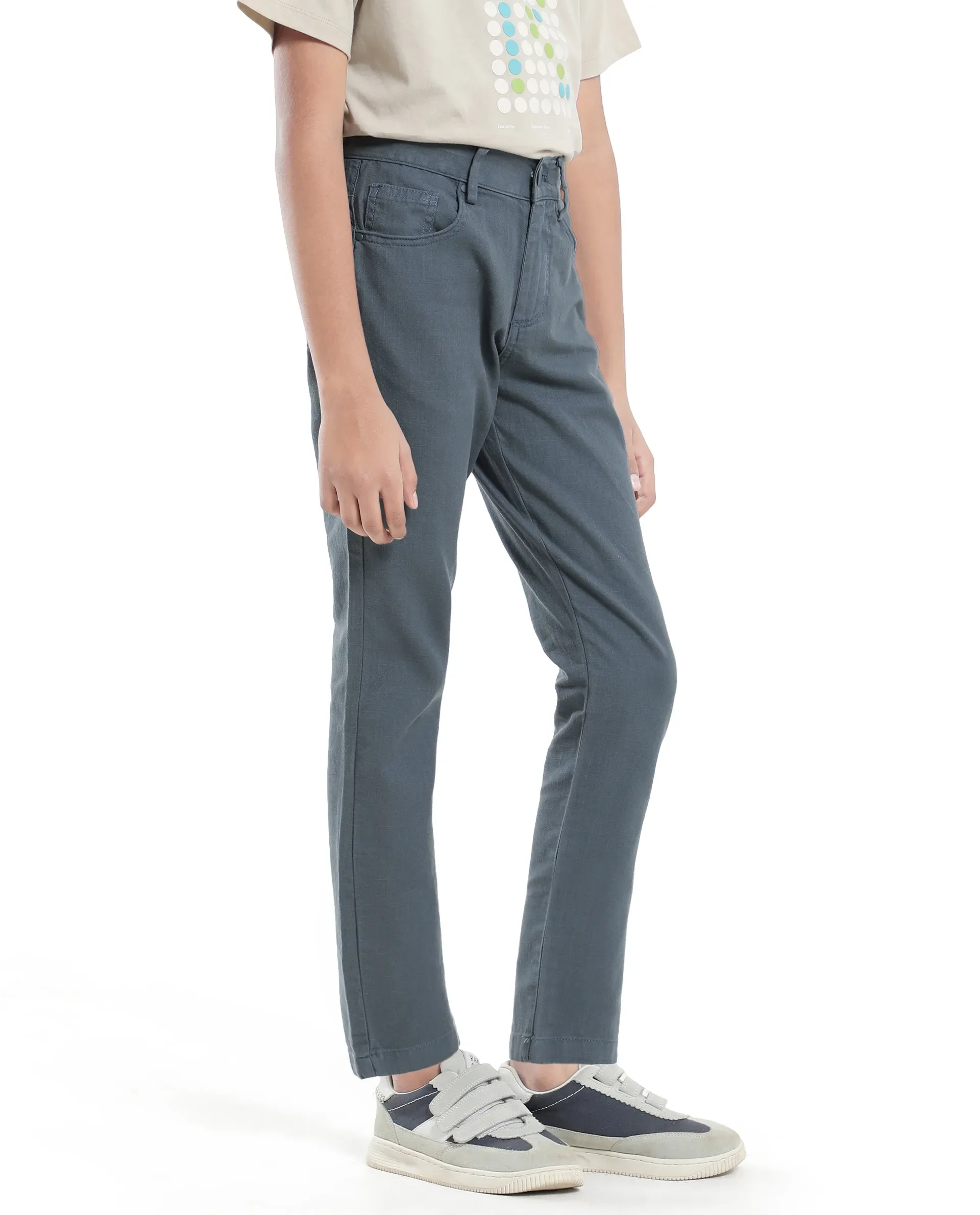 Rare Ones Kids Spon Dusky Blue Cotton Button & Zip Regular Fit Plain Trouser - Image 10
