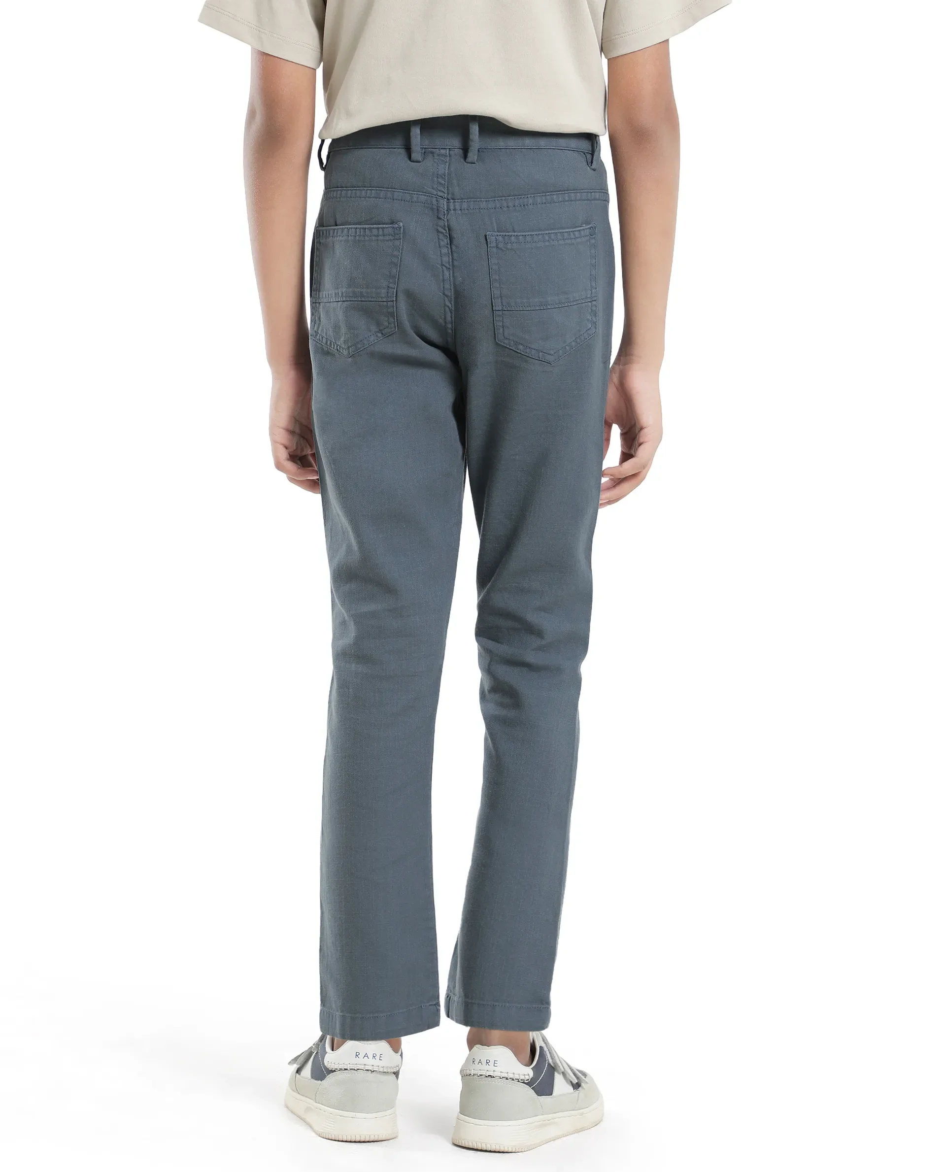 Rare Ones Kids Spon Dusky Blue Cotton Button & Zip Regular Fit Plain Trouser - Image 11