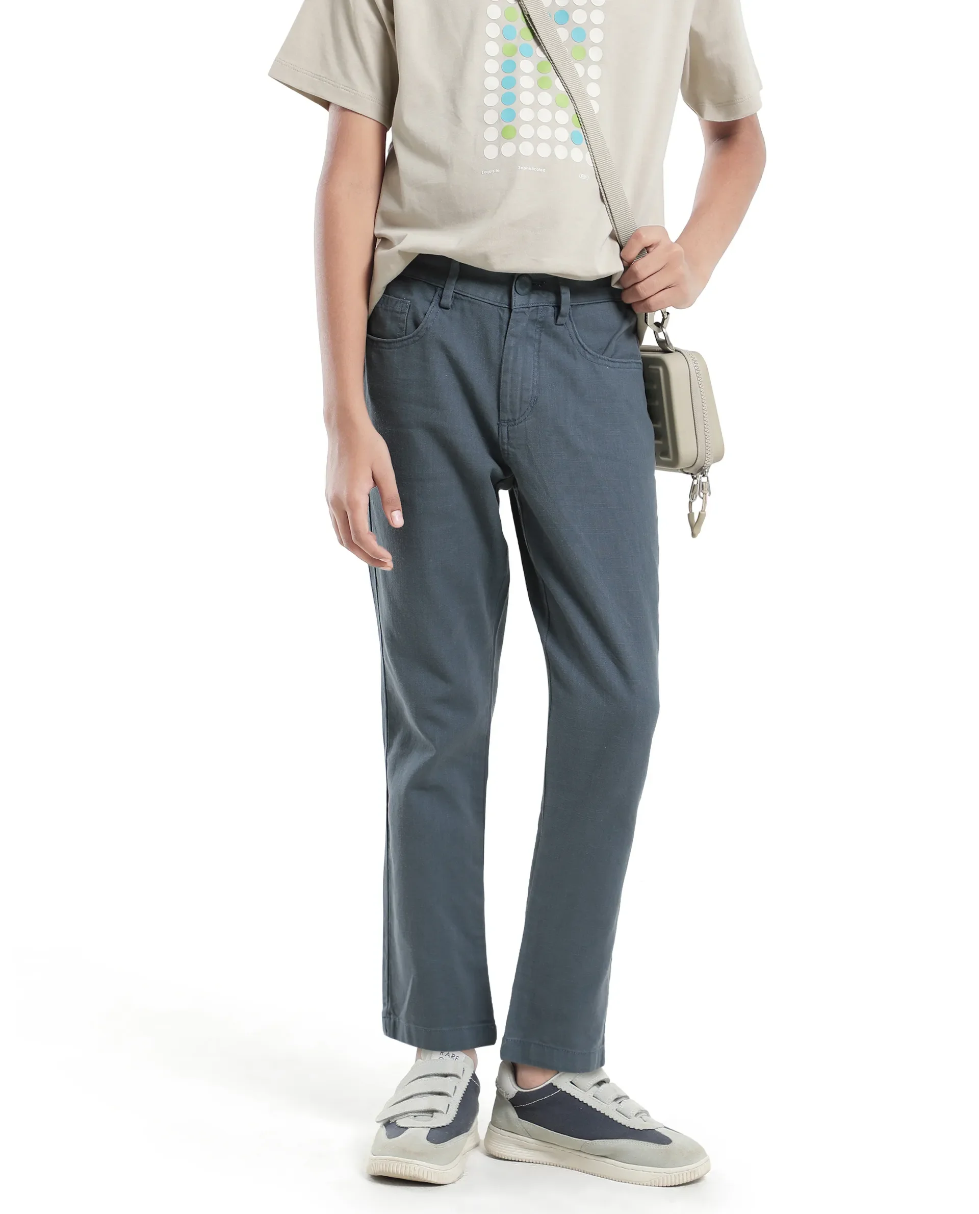 Rare Ones Kids Spon Dusky Blue Cotton Button & Zip Regular Fit Plain Trouser - Image 2