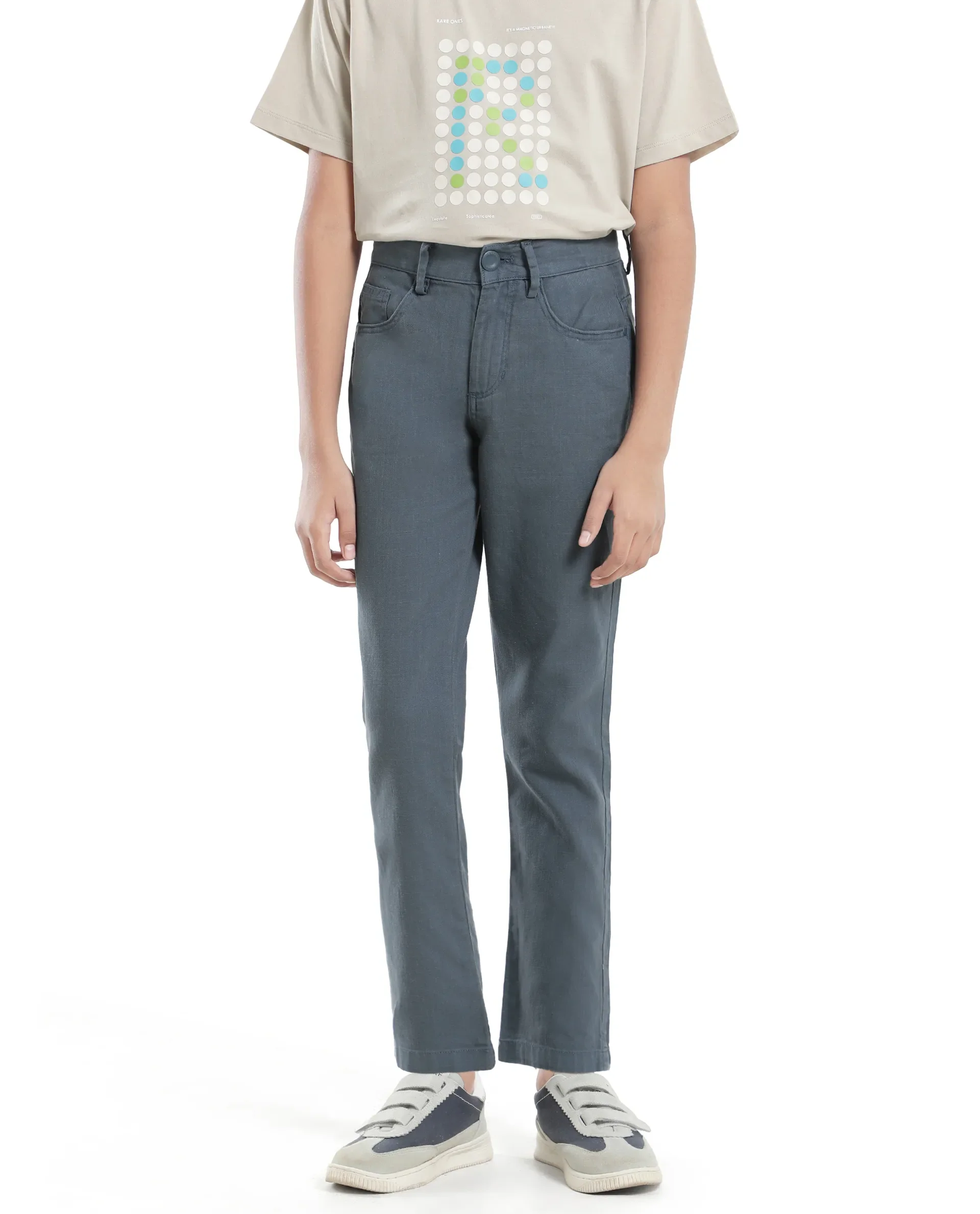 Rare Ones Kids Spon Dusky Blue Cotton Button & Zip Regular Fit Plain Trouser - Image 3
