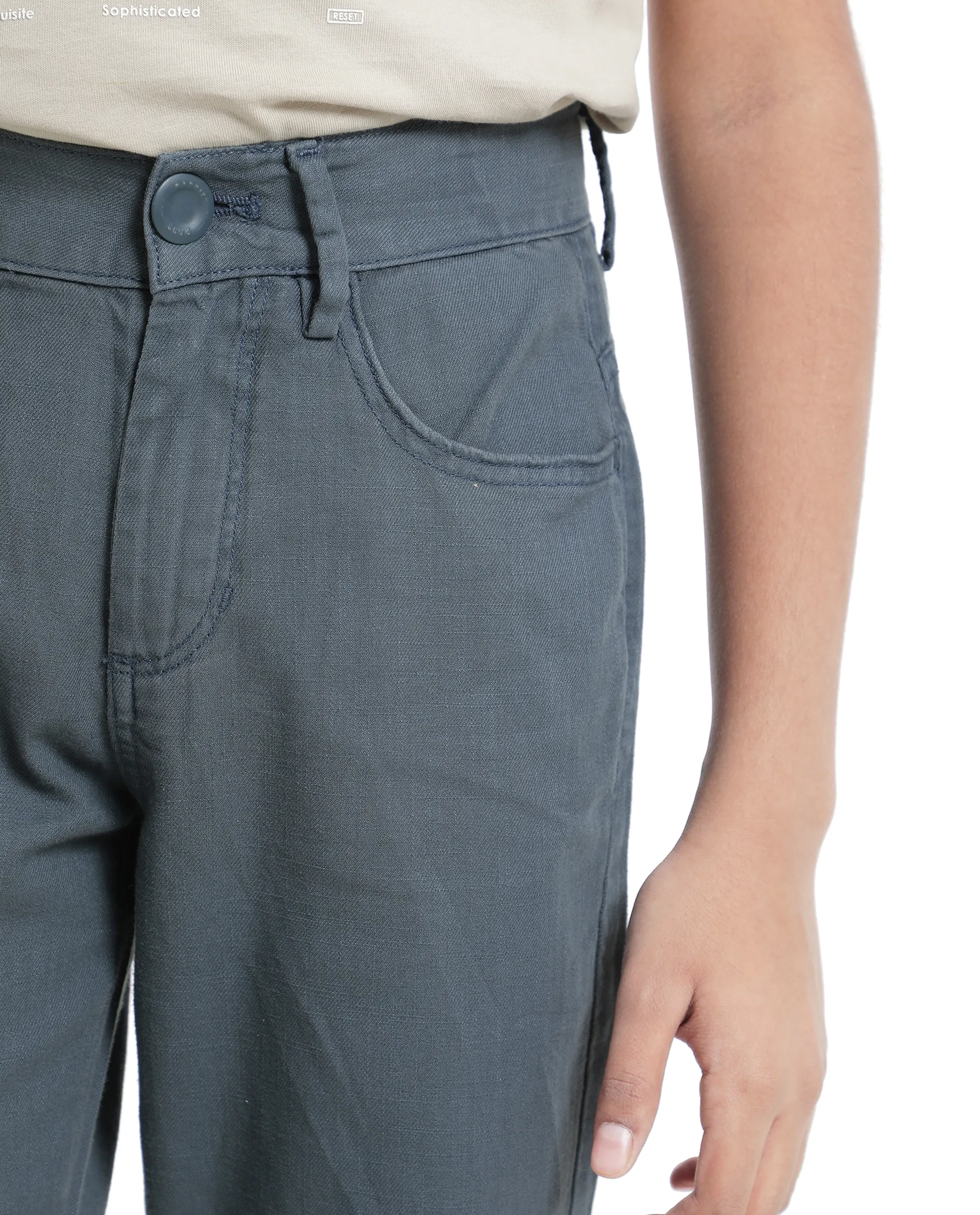 Rare Ones Kids Spon Dusky Blue Cotton Button & Zip Regular Fit Plain Trouser - Image 5