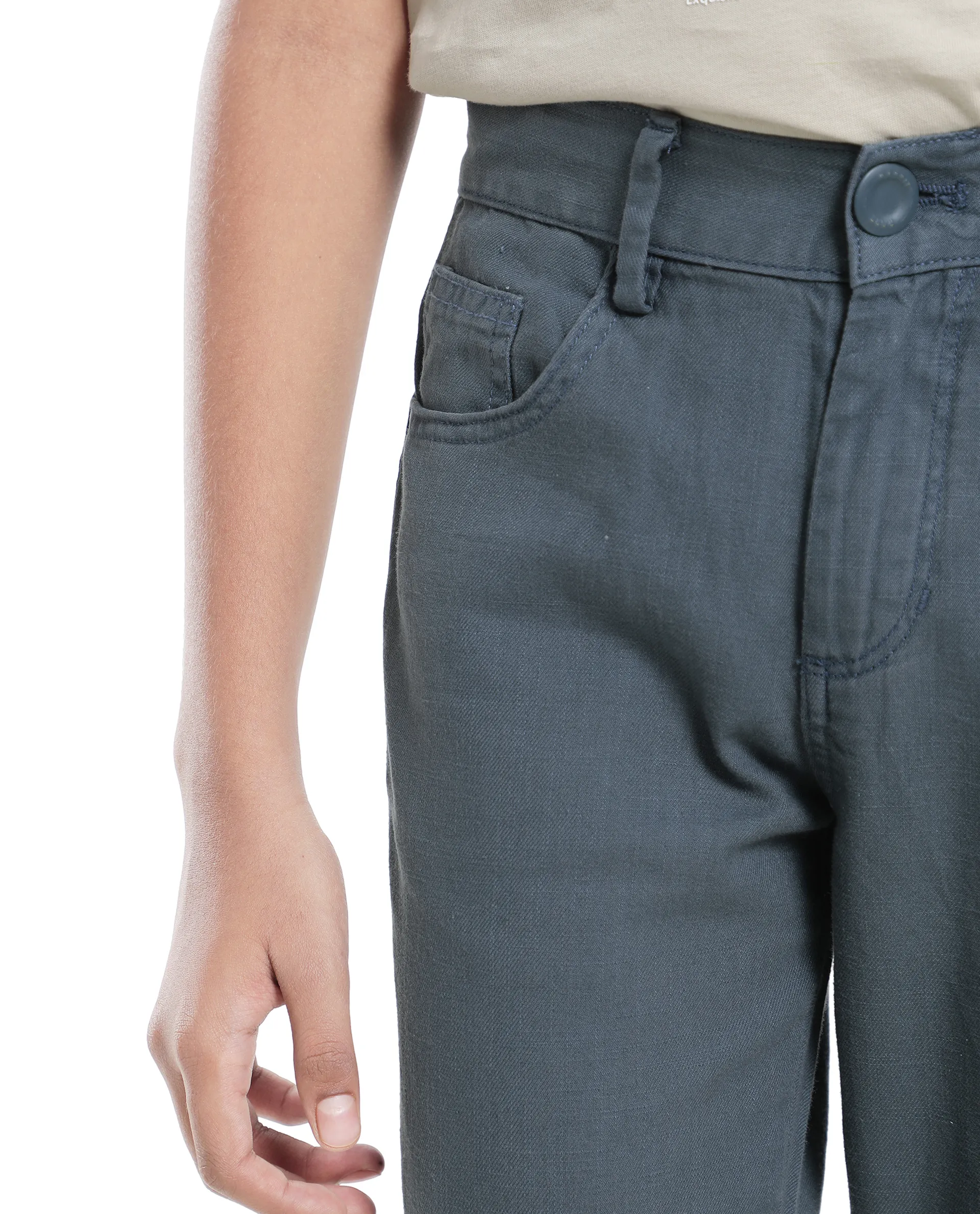 Rare Ones Kids Spon Dusky Blue Cotton Button & Zip Regular Fit Plain Trouser - Image 6