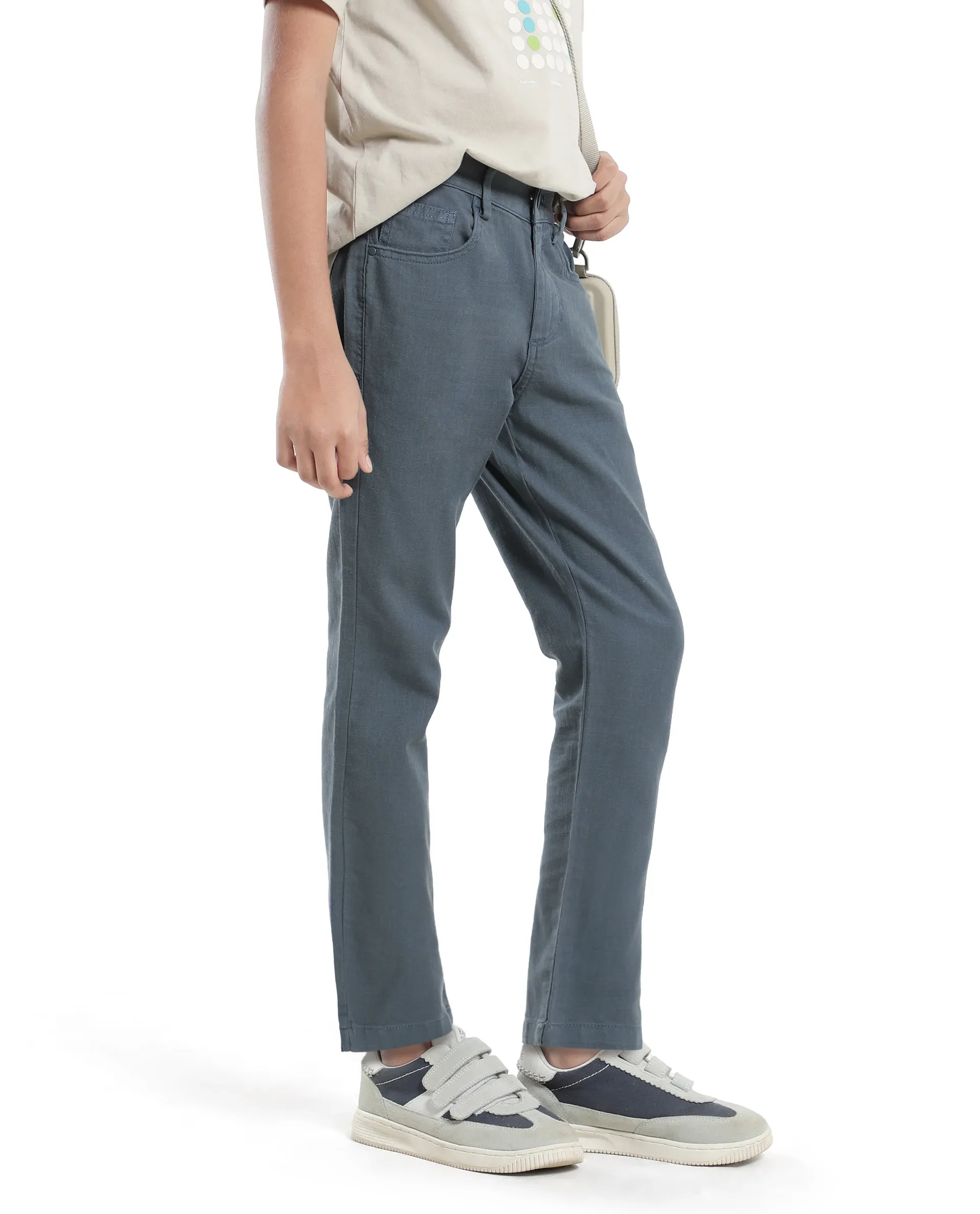 Rare Ones Kids Spon Dusky Blue Cotton Button & Zip Regular Fit Plain Trouser - Image 8